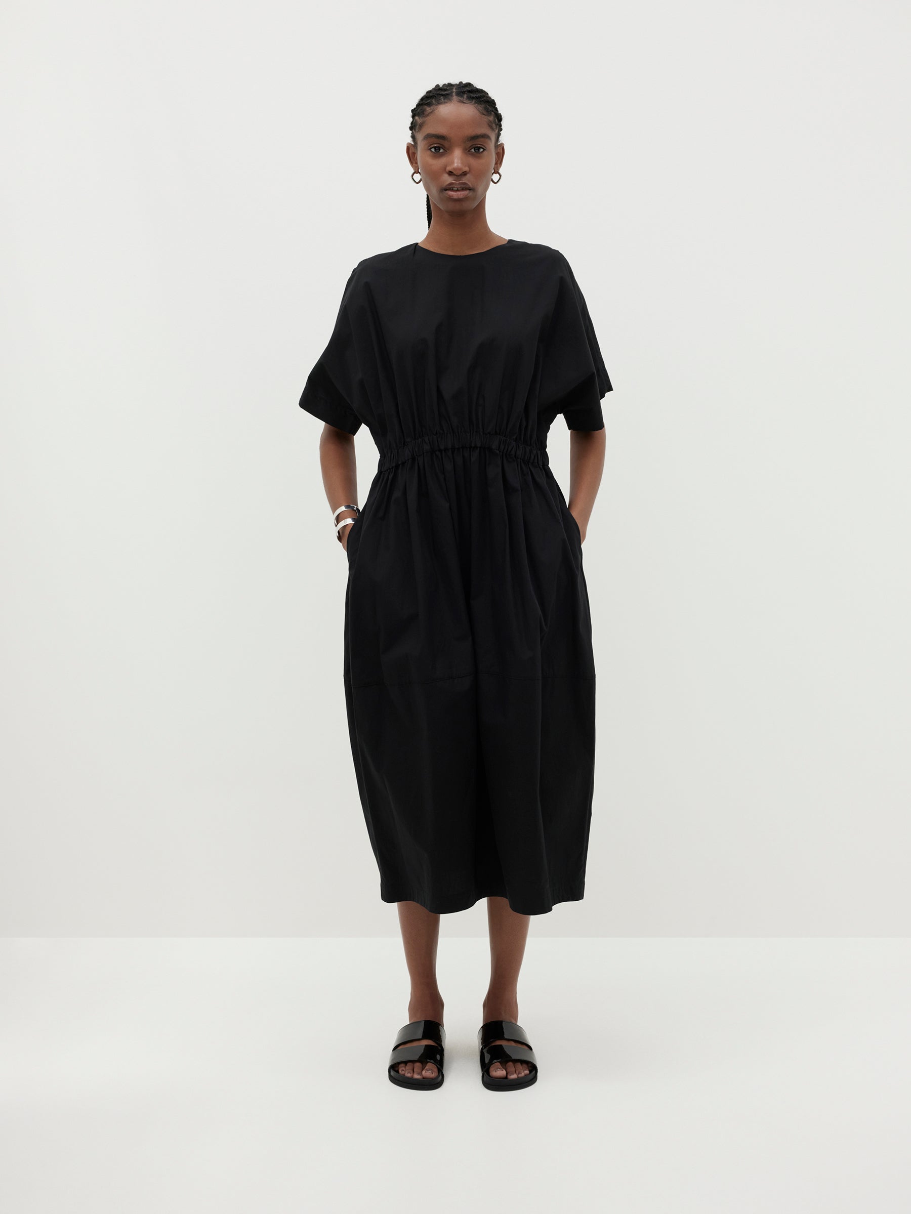 contrast gather balloon dress