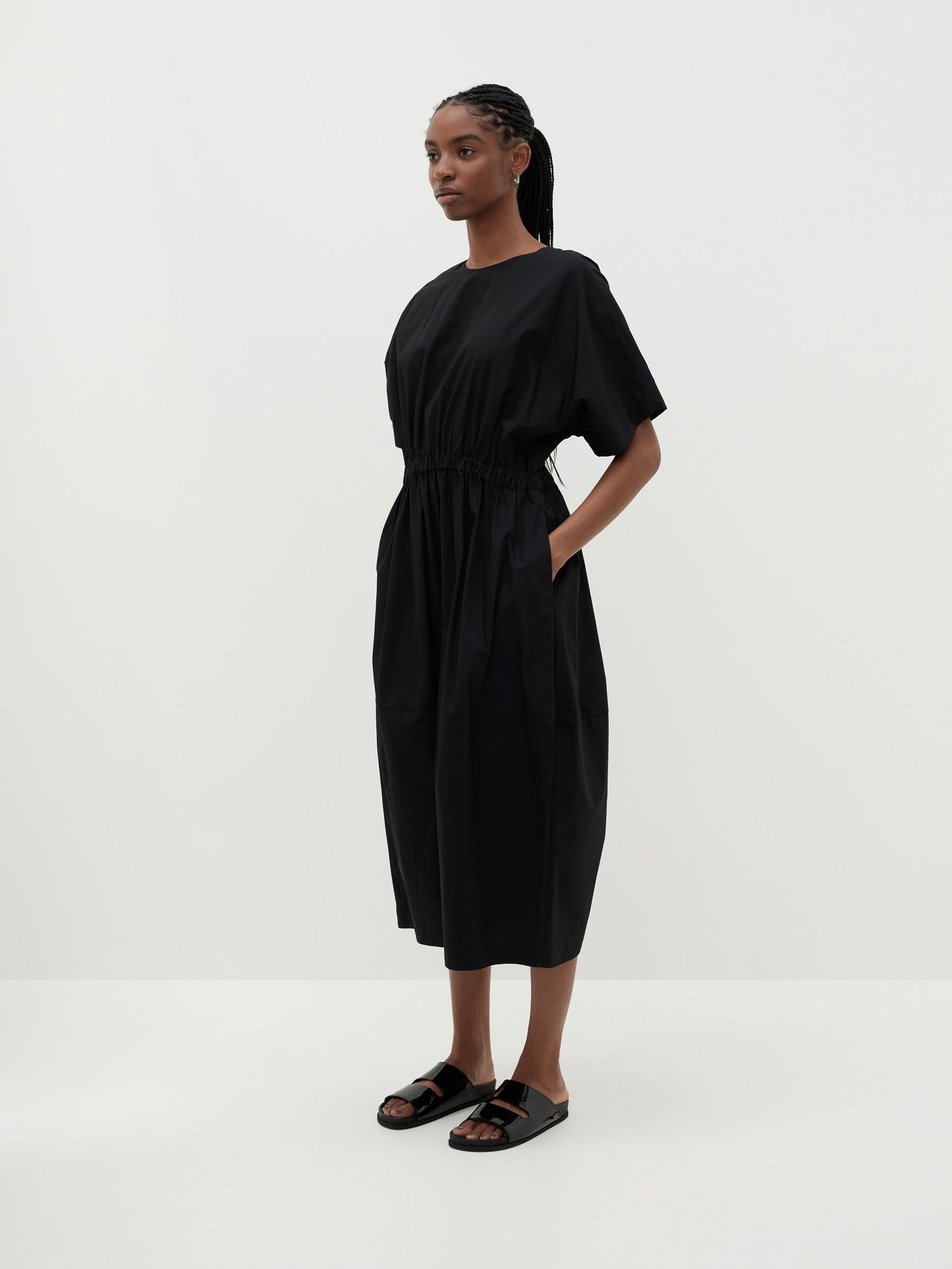 contrast gather balloon dress