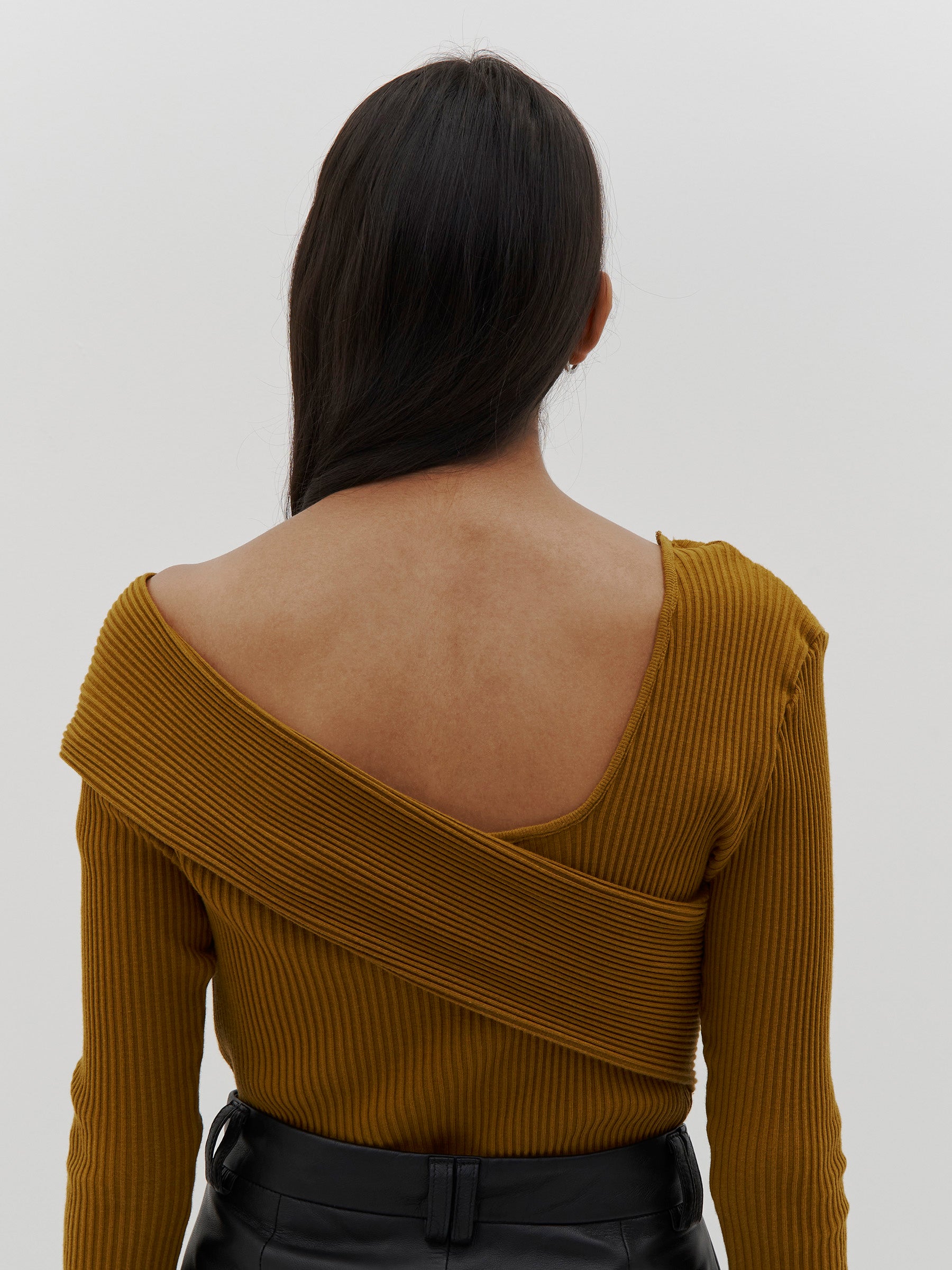 drapey rib off shoulder long sleeve top