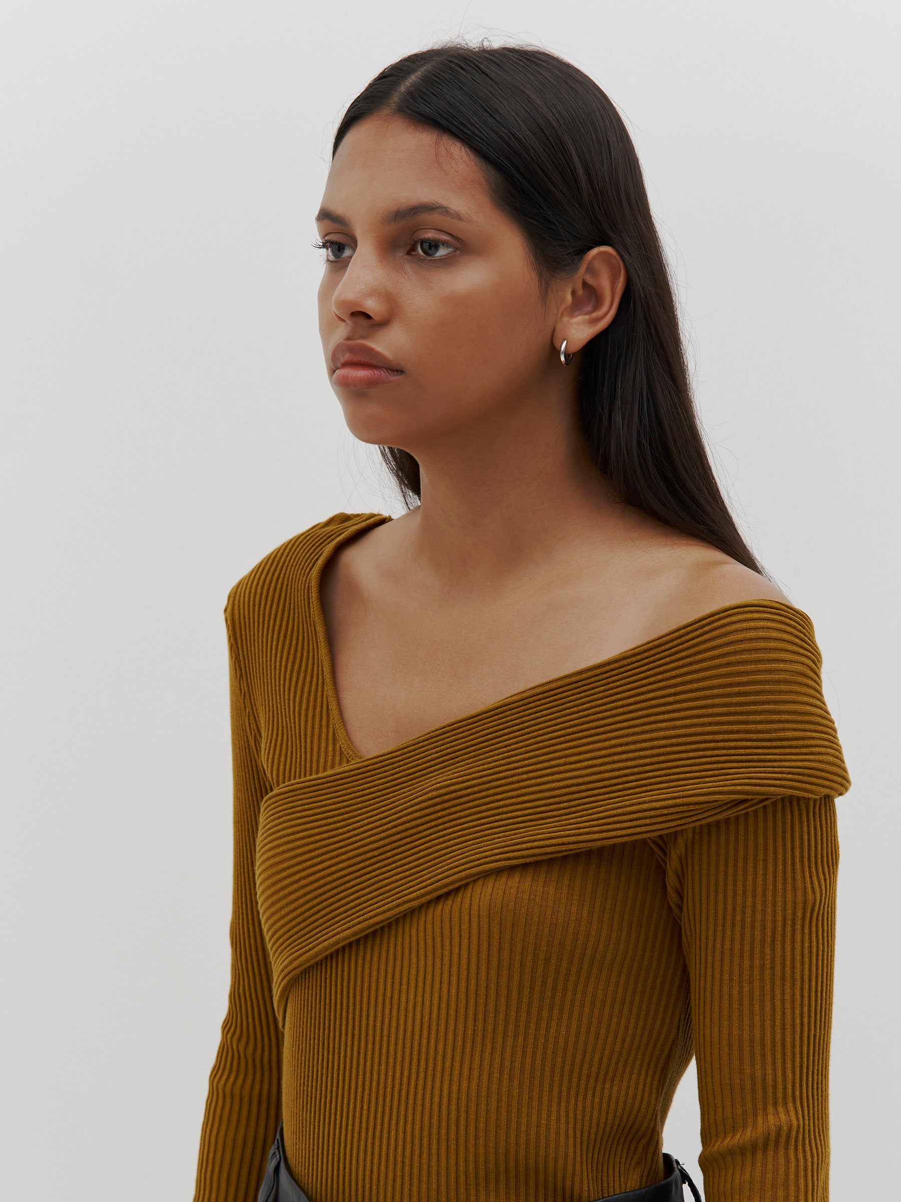 drapey rib off shoulder long sleeve top