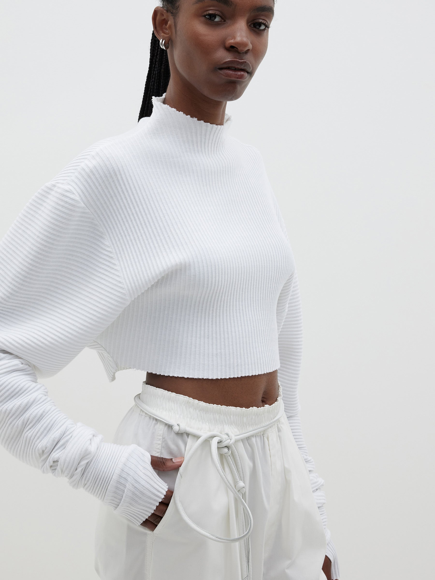 cropped voluminous rib top