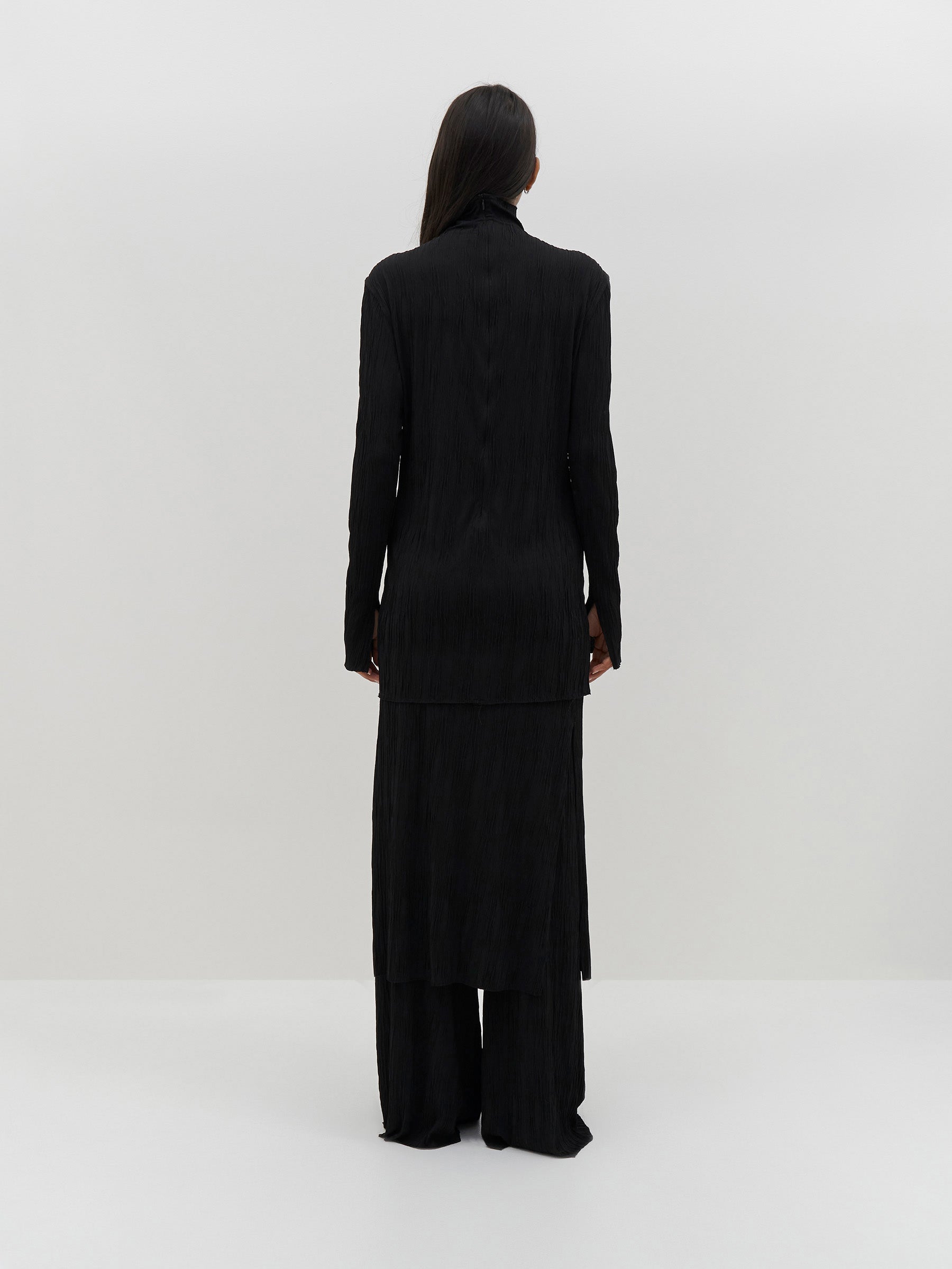 crinkle jersey raised neck long sleeve