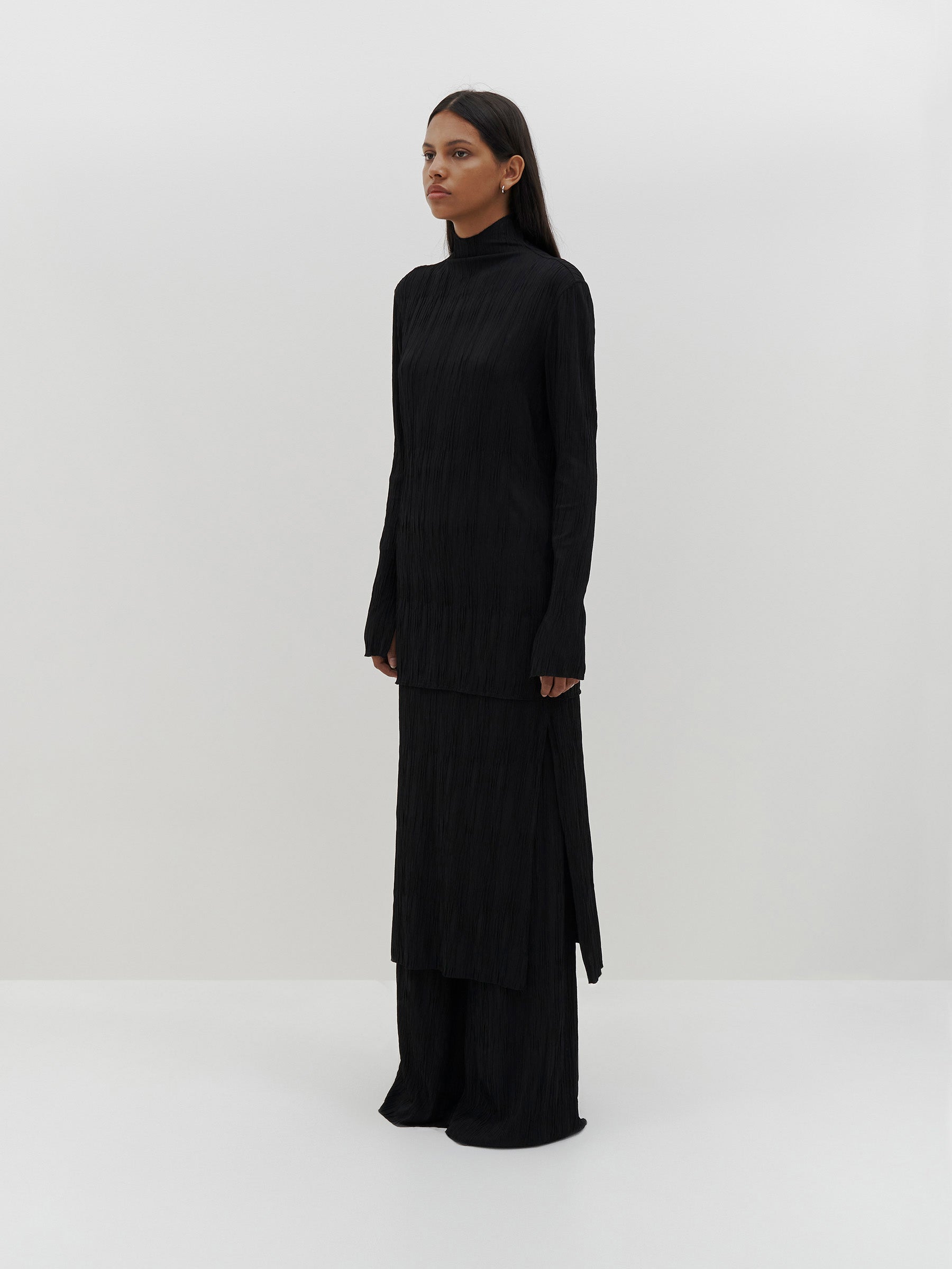 crinkle jersey raised neck long sleeve