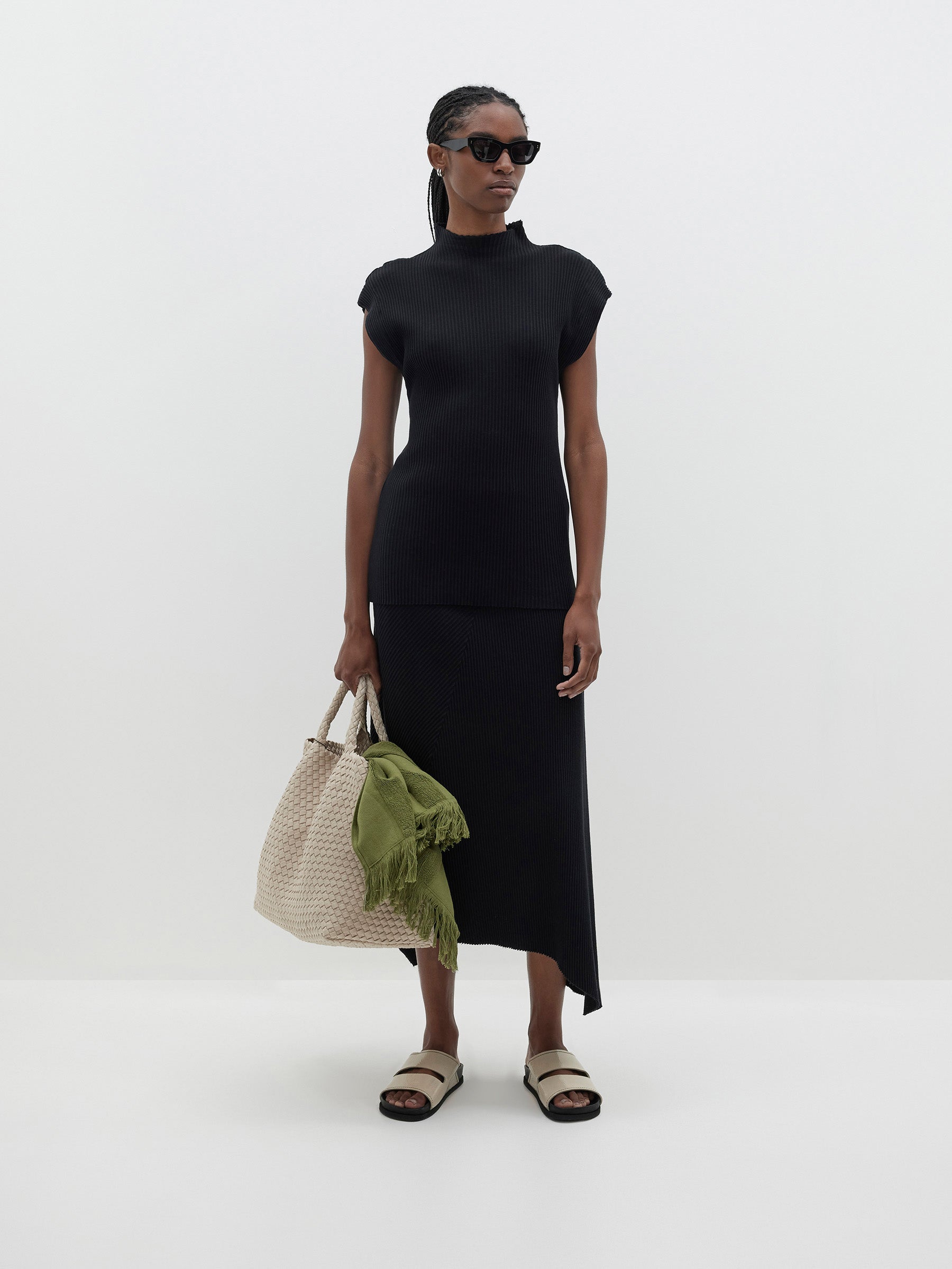 raised neck drapey rib tank
