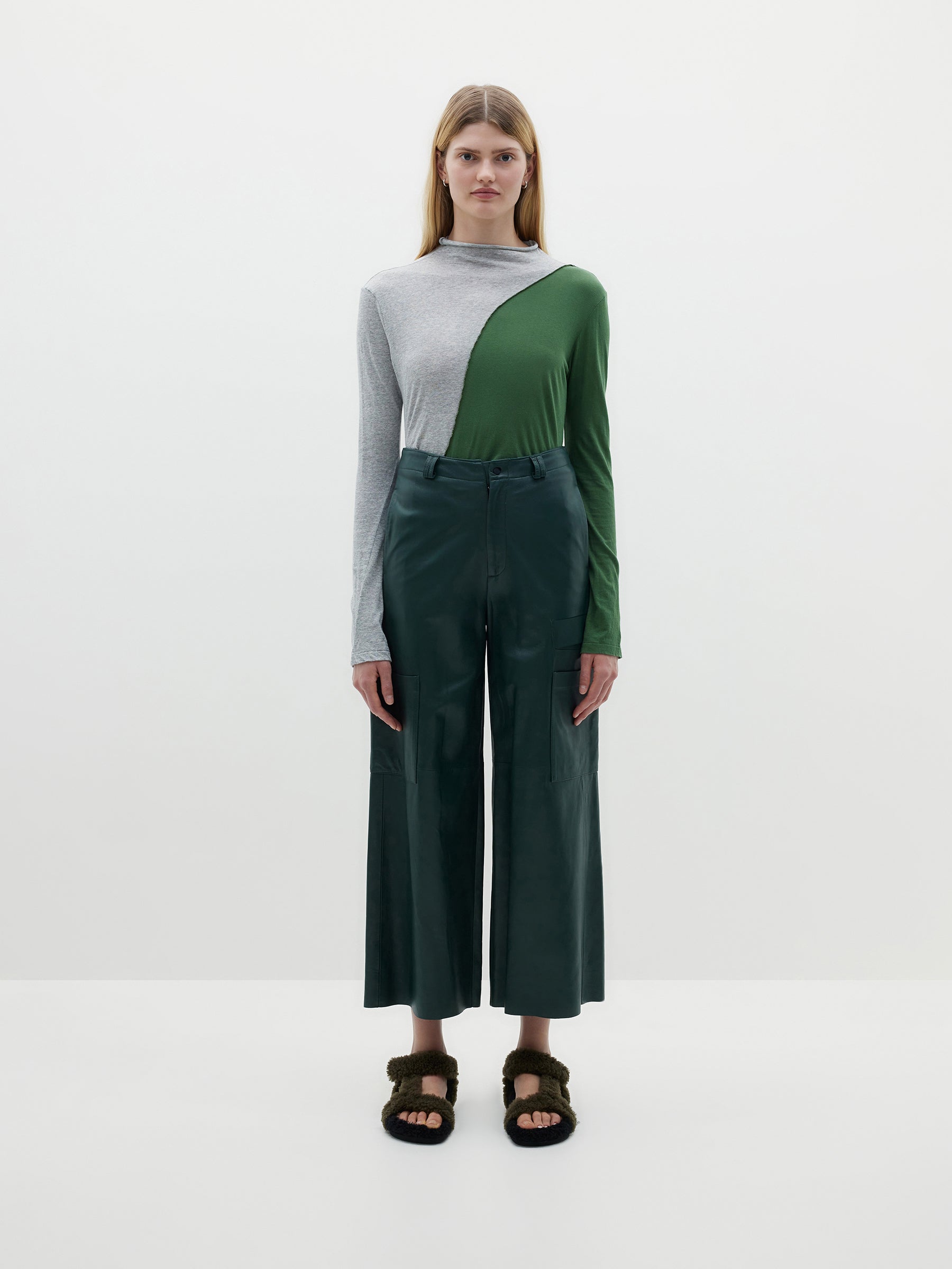 contrast raised neck long sleeve t.shirt