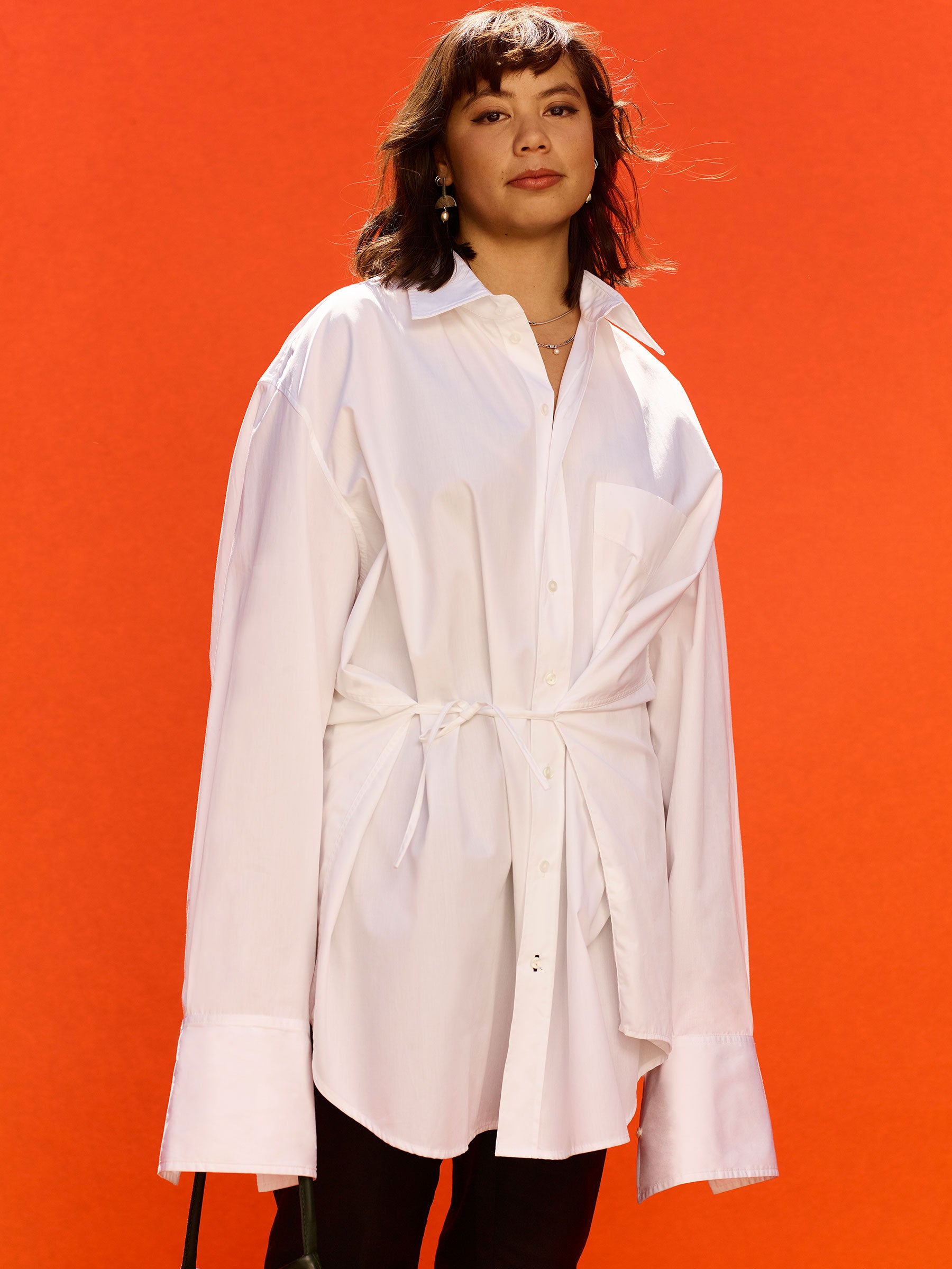 oversized cinched waist shirt