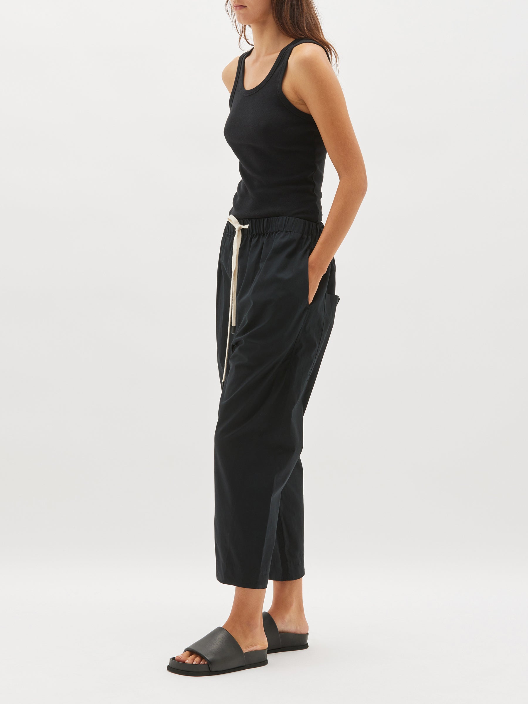 cotton poplin long rise pant