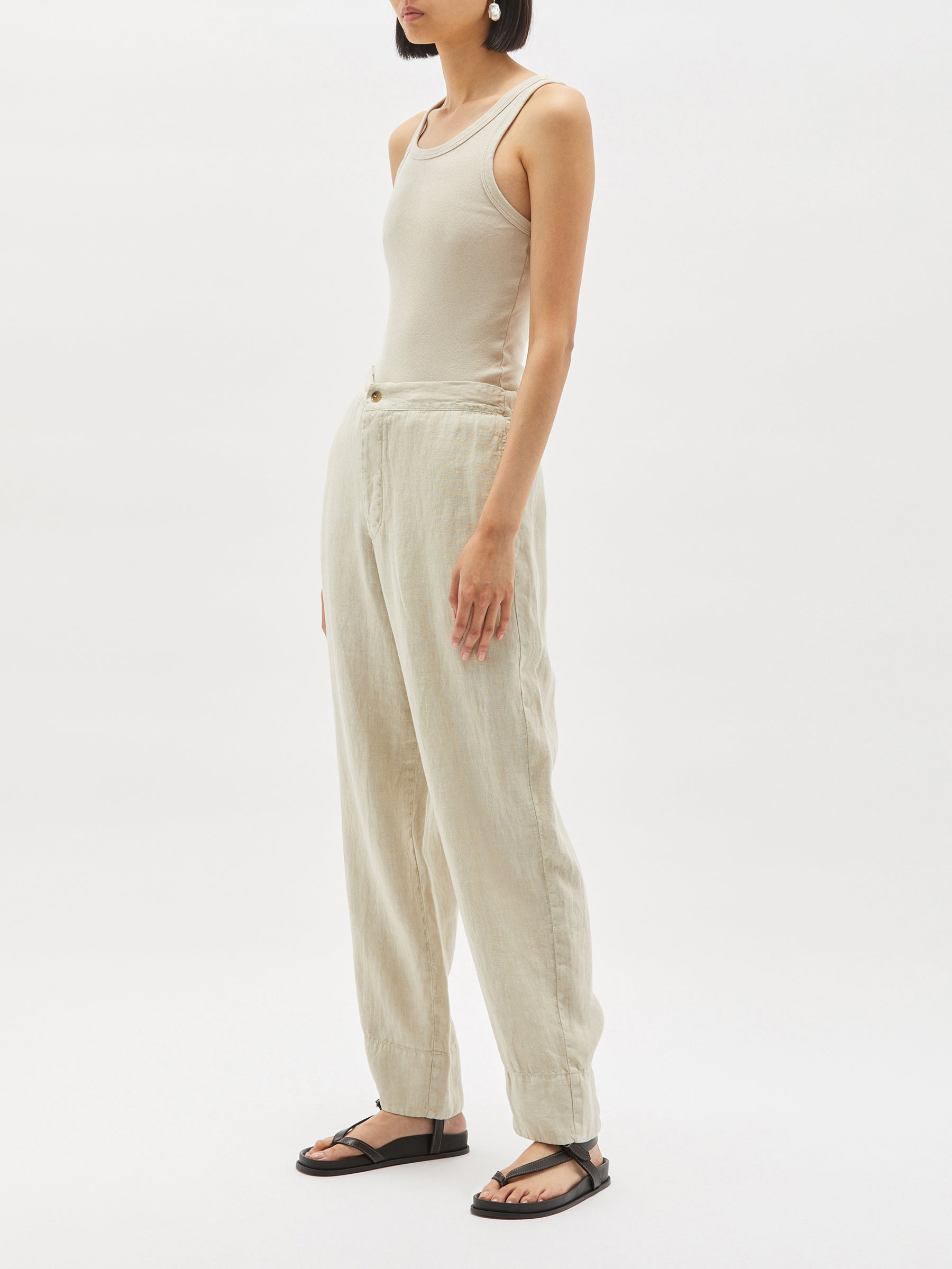 washed linen wide leg pant