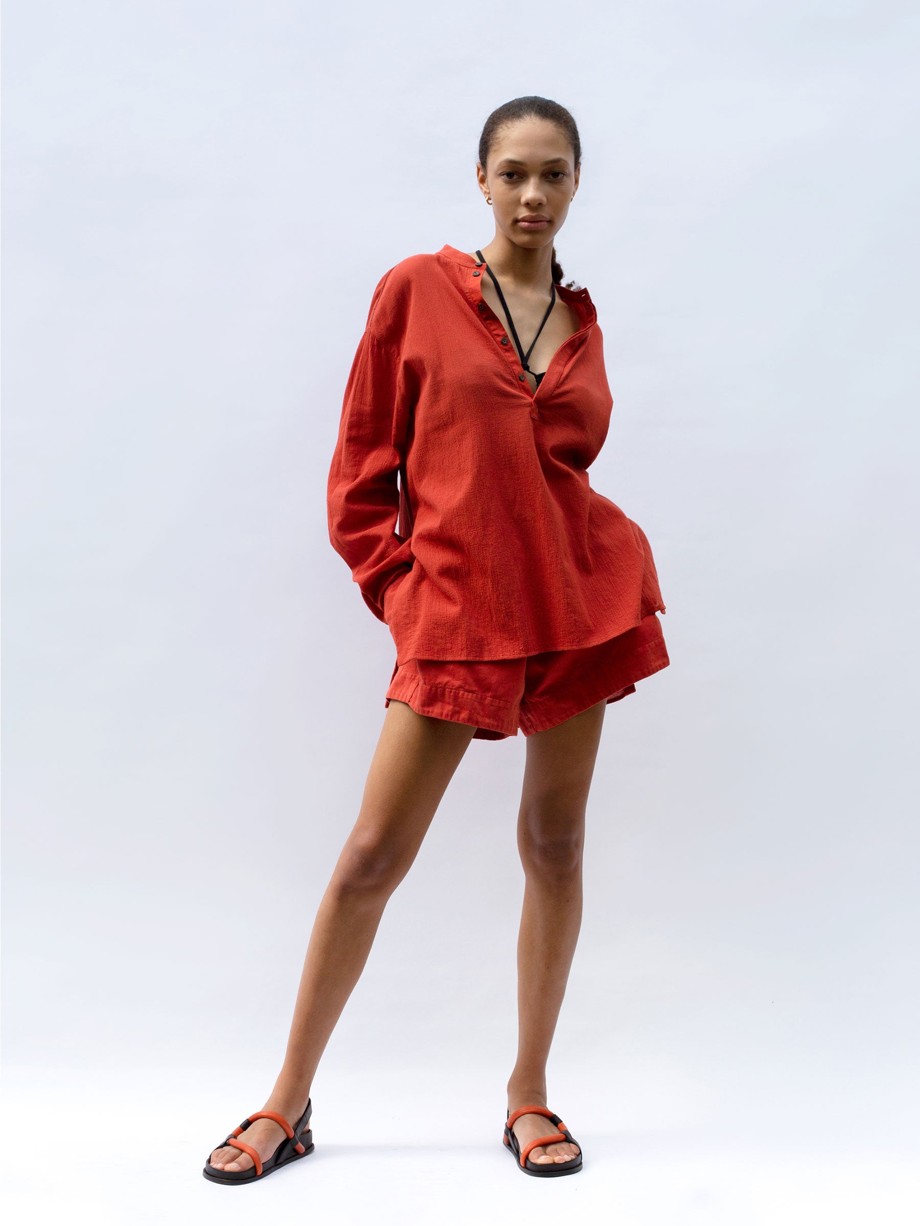 twill flared mini short