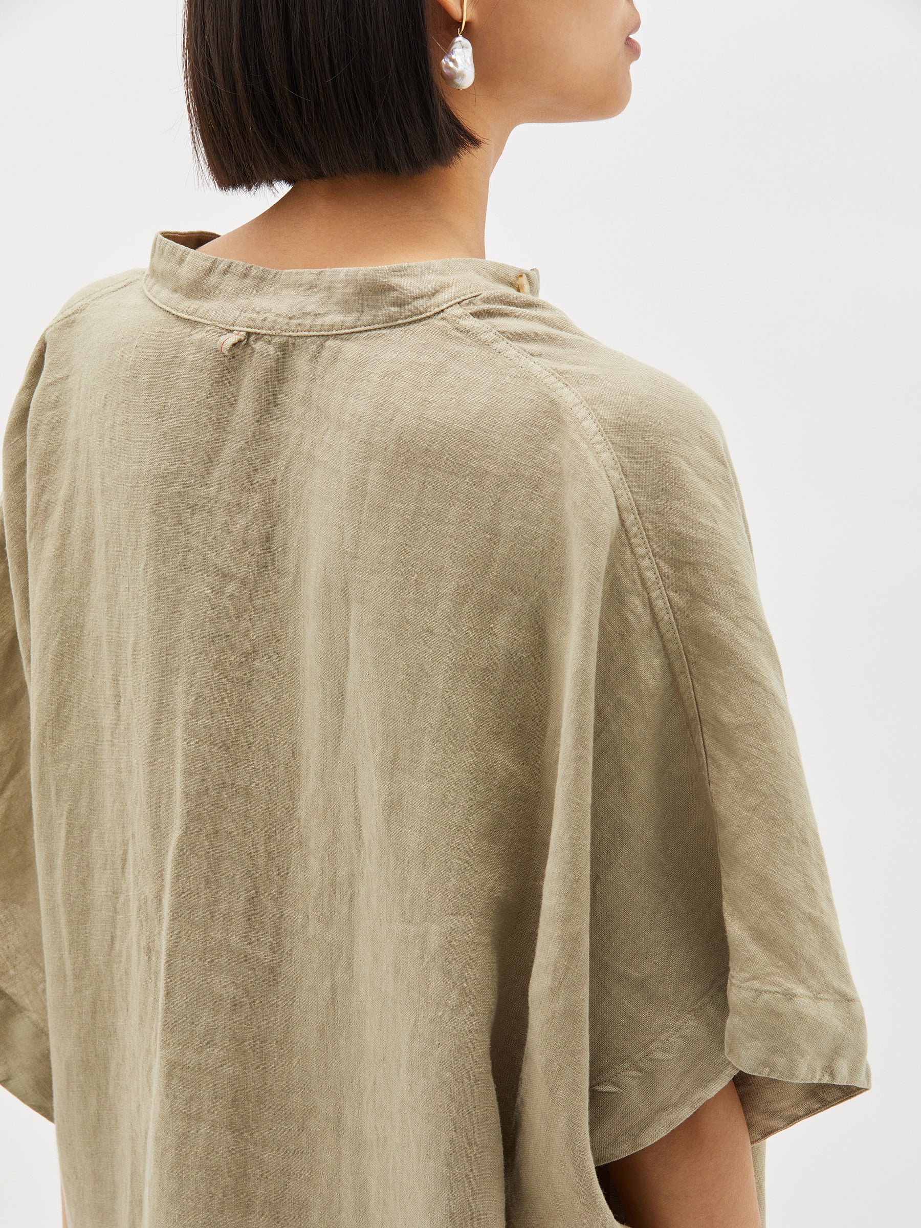 washed linen gathered neck dress