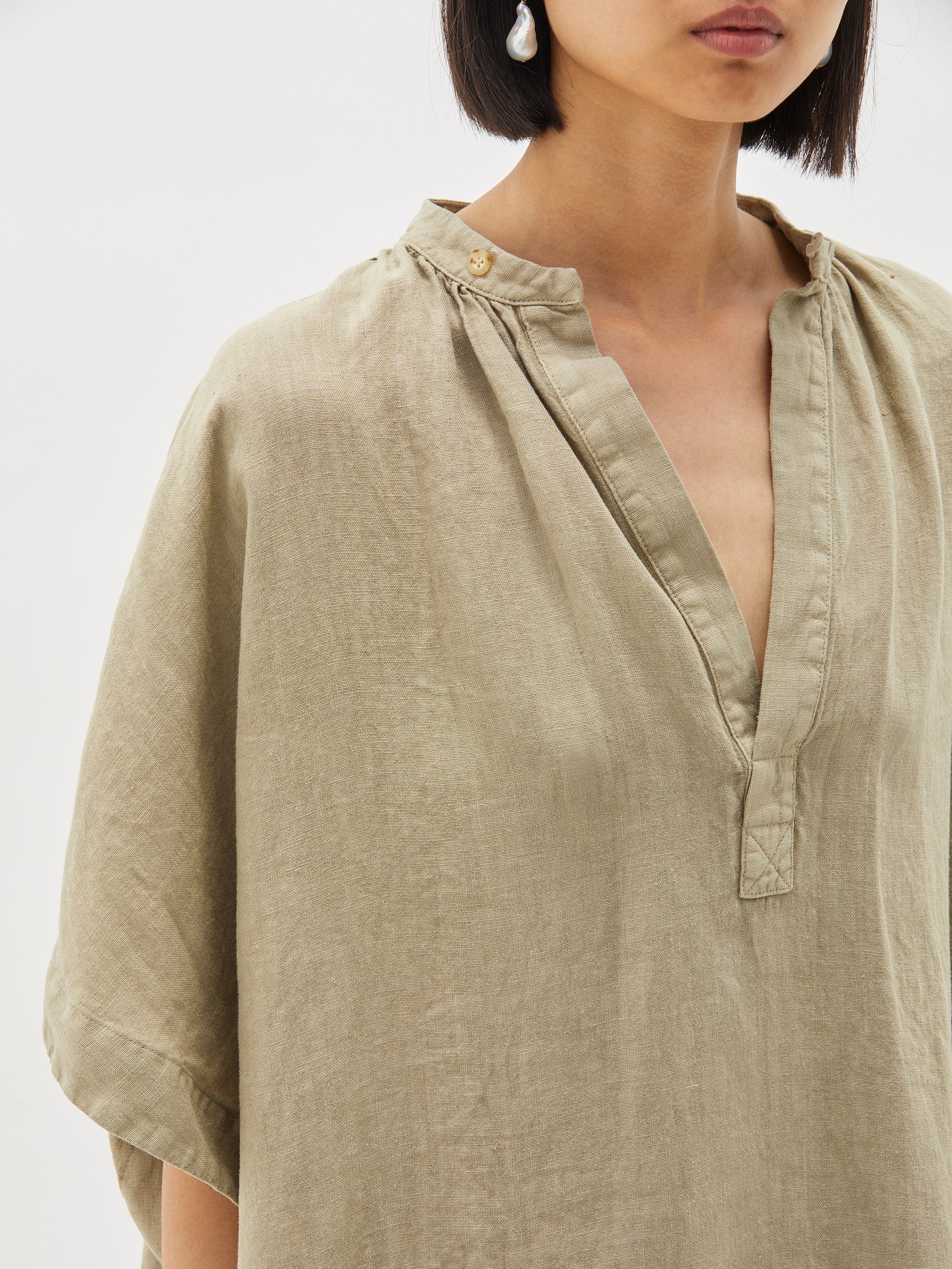 washed linen gathered neck dress