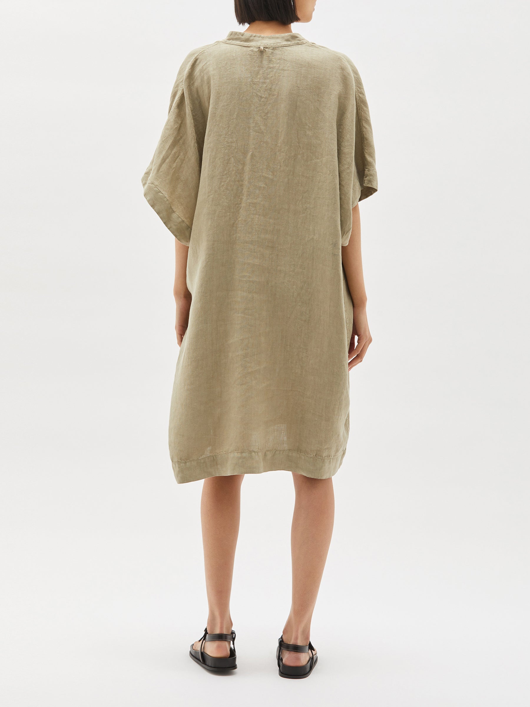 washed linen gathered neck dress