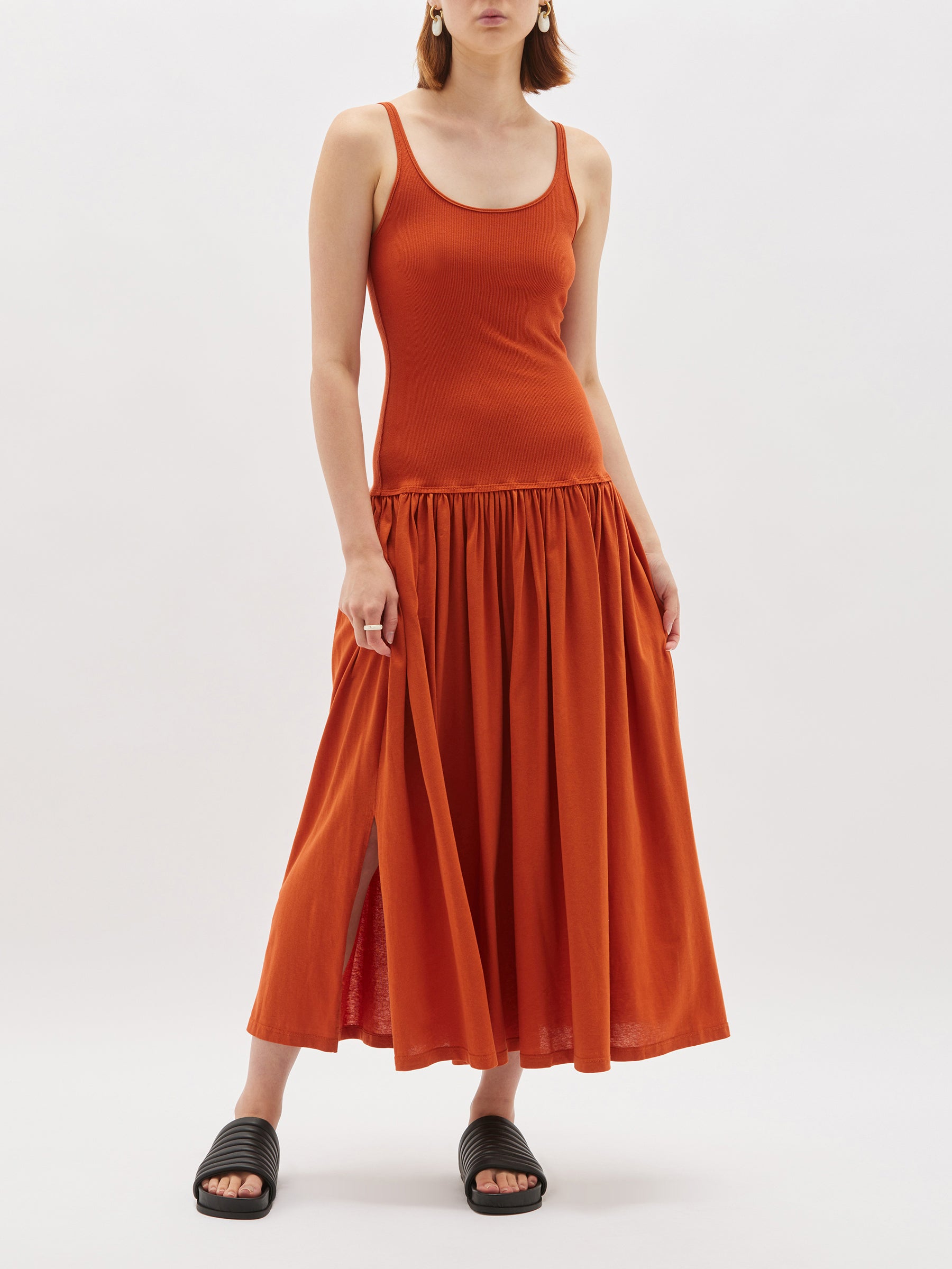 scoop rib contrast tank dress