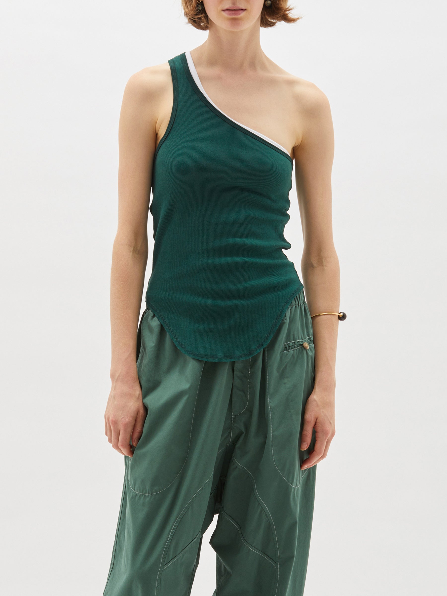 contrast one shoulder rib tank