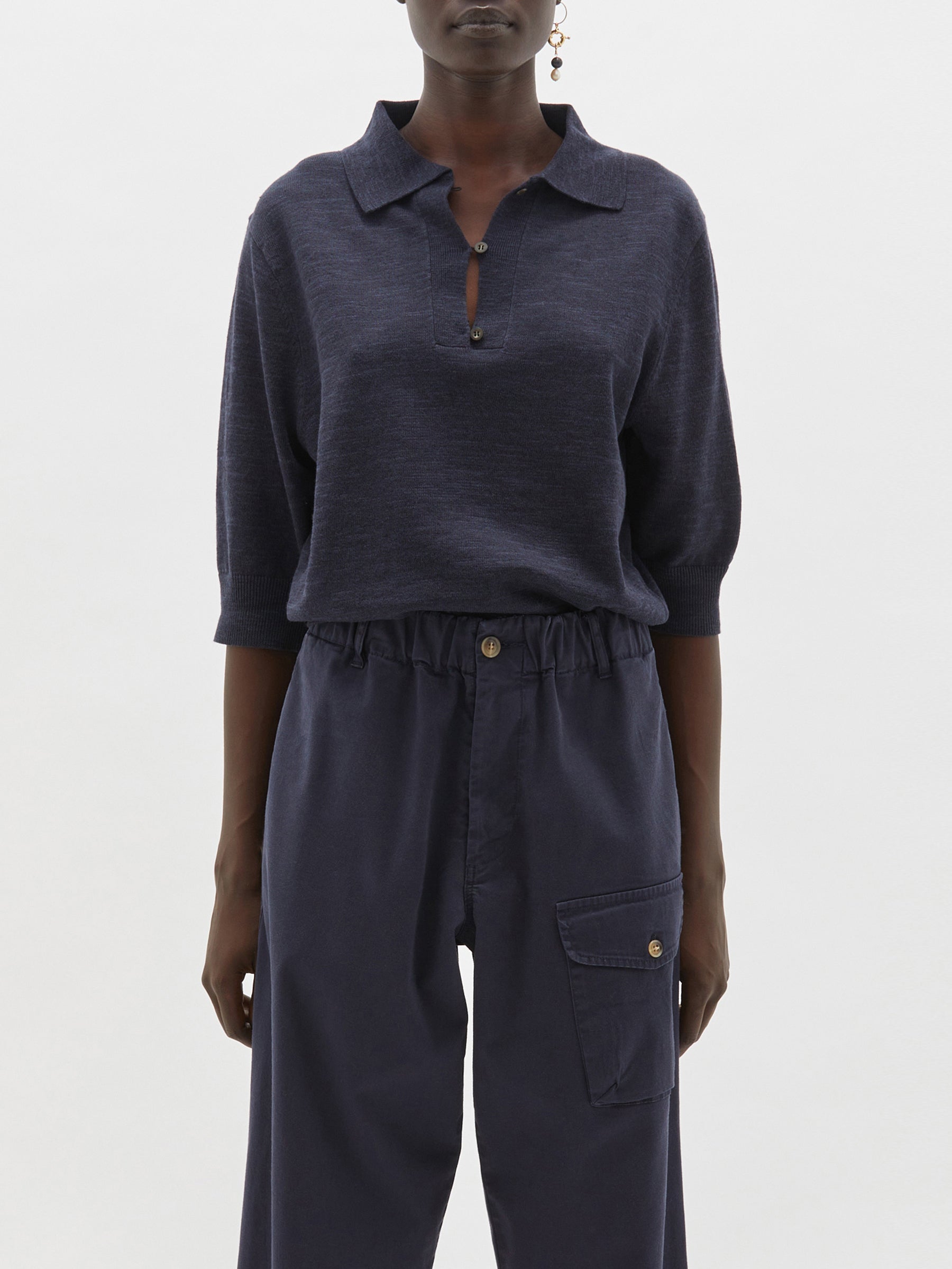 placket front polo knit