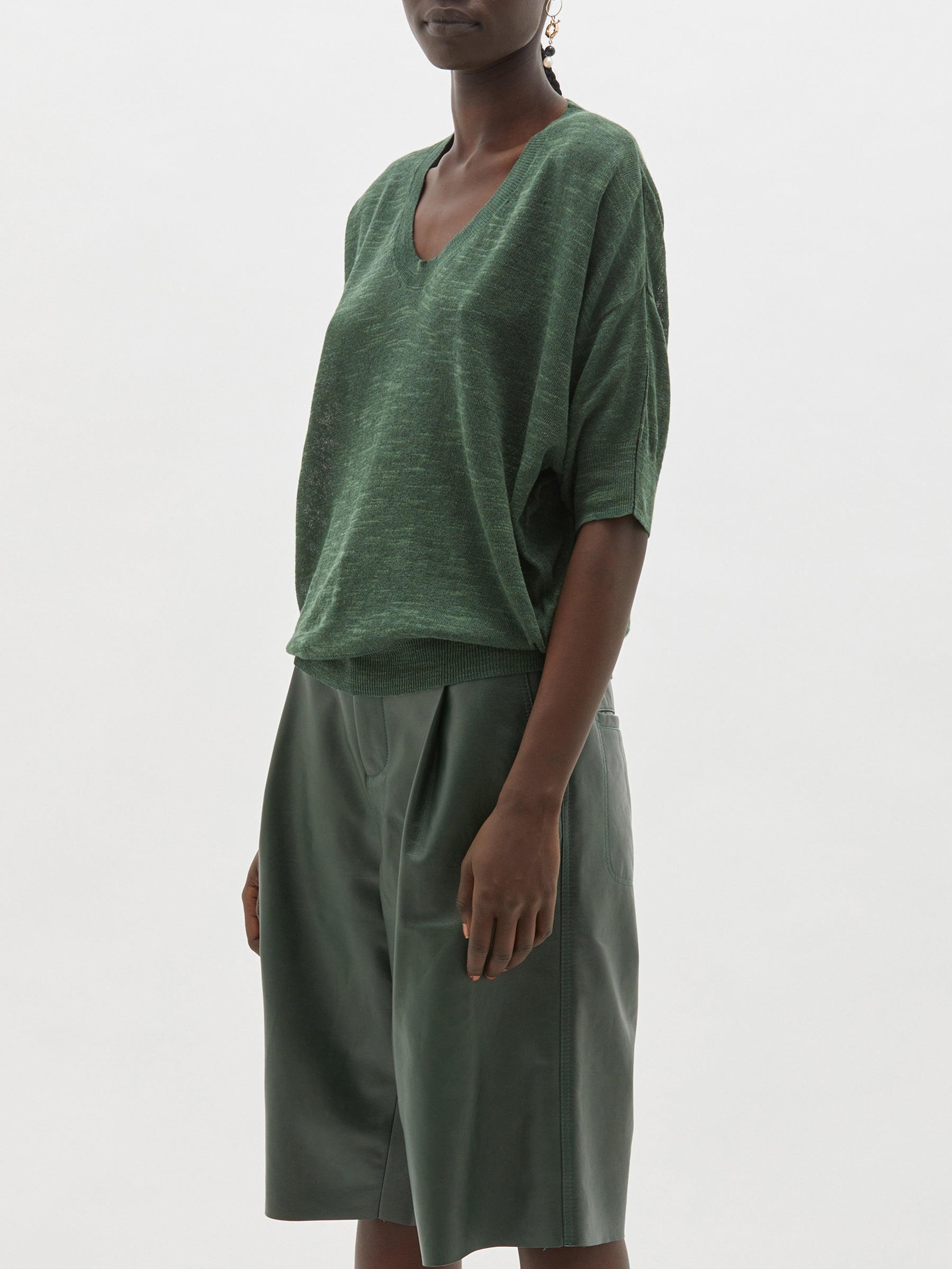 v neck linen short sleeve knit