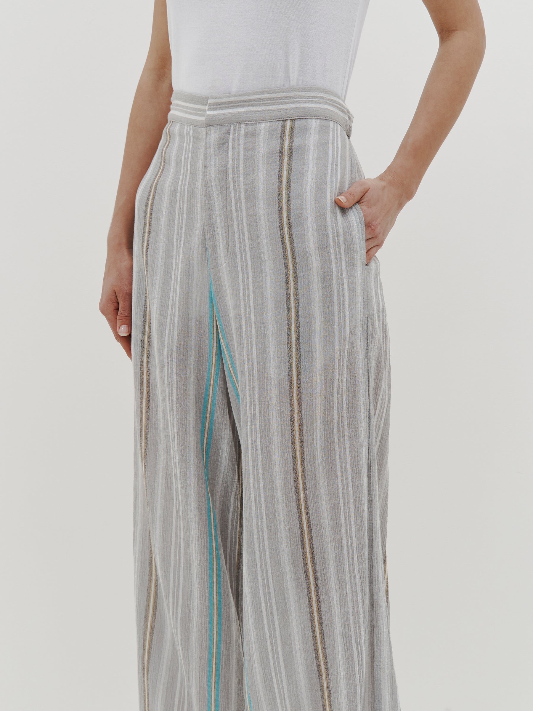 stripe gauze wide leg pant