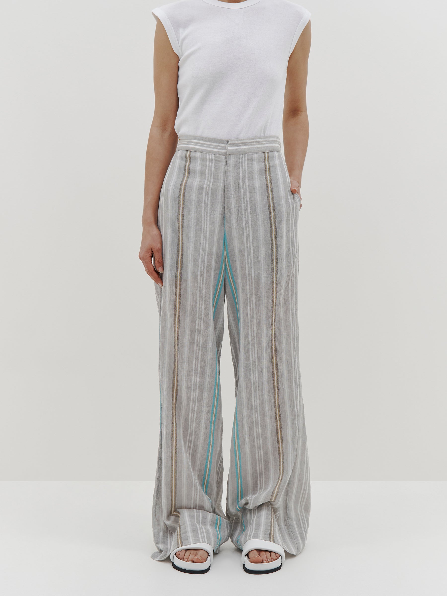 stripe gauze wide leg pant