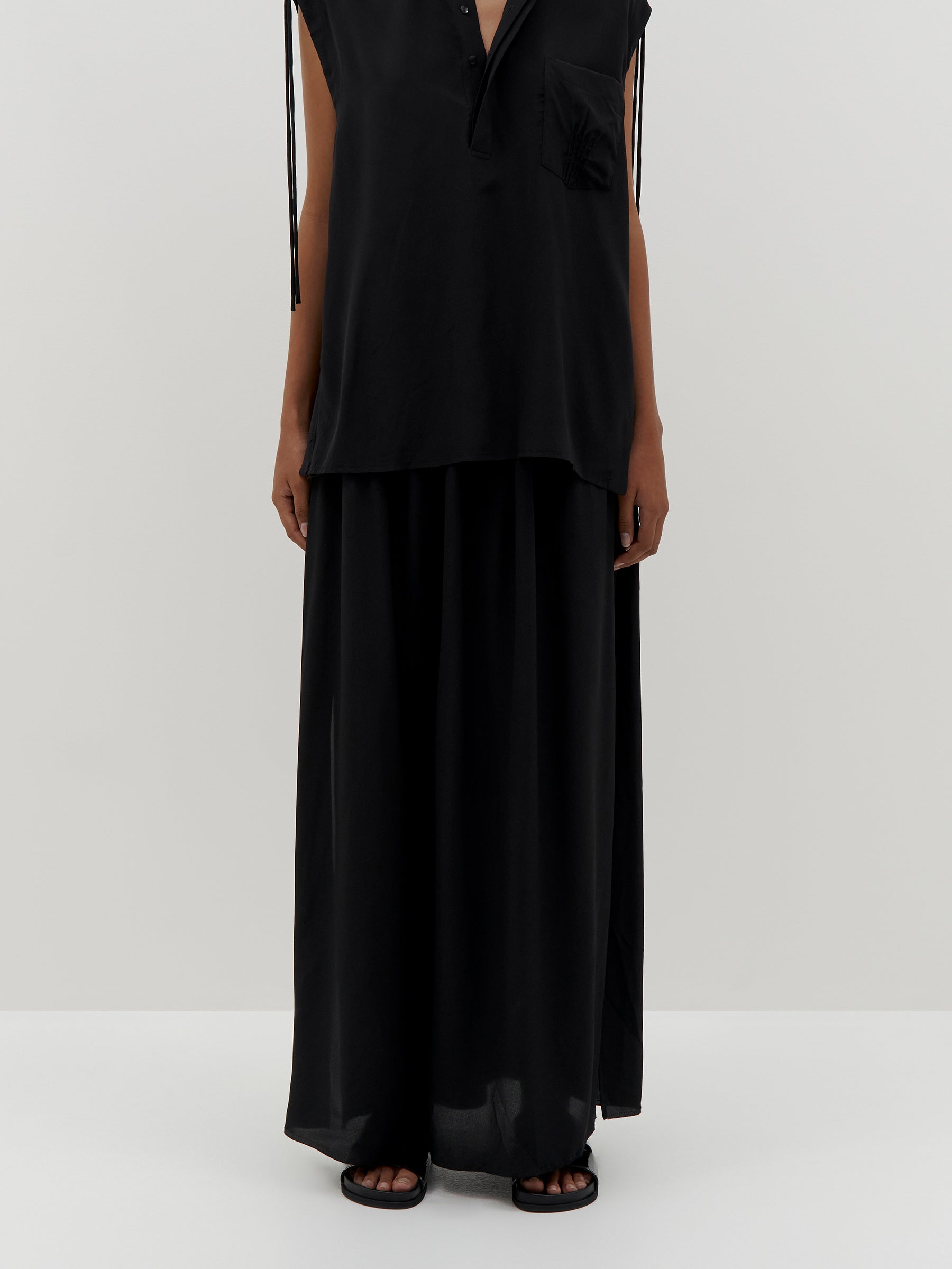 split detail silk skirt