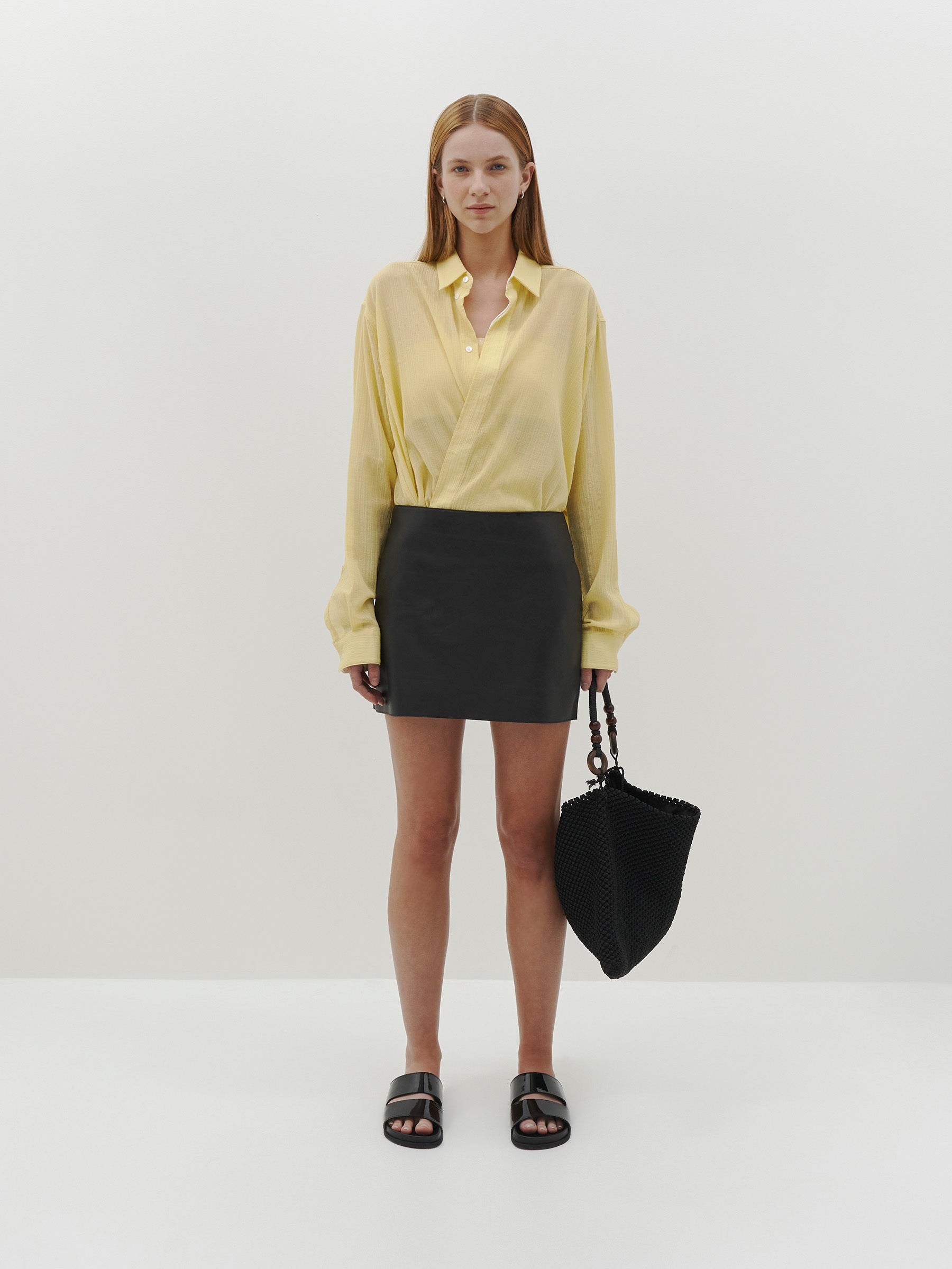 raw detail leather mini skirt