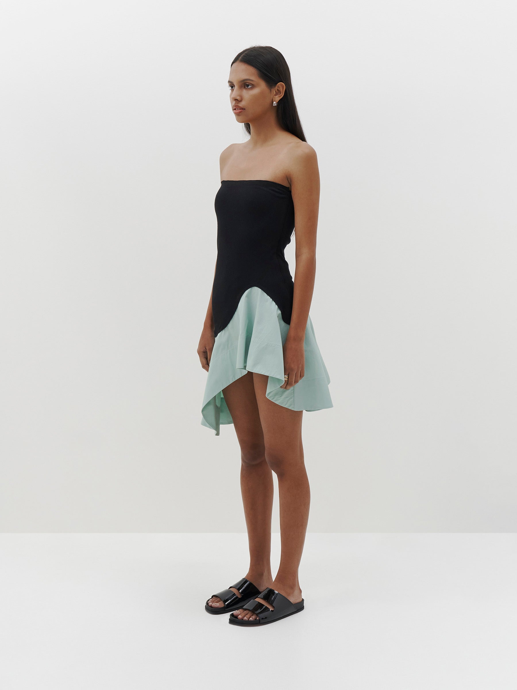 rib contrast strapless dress