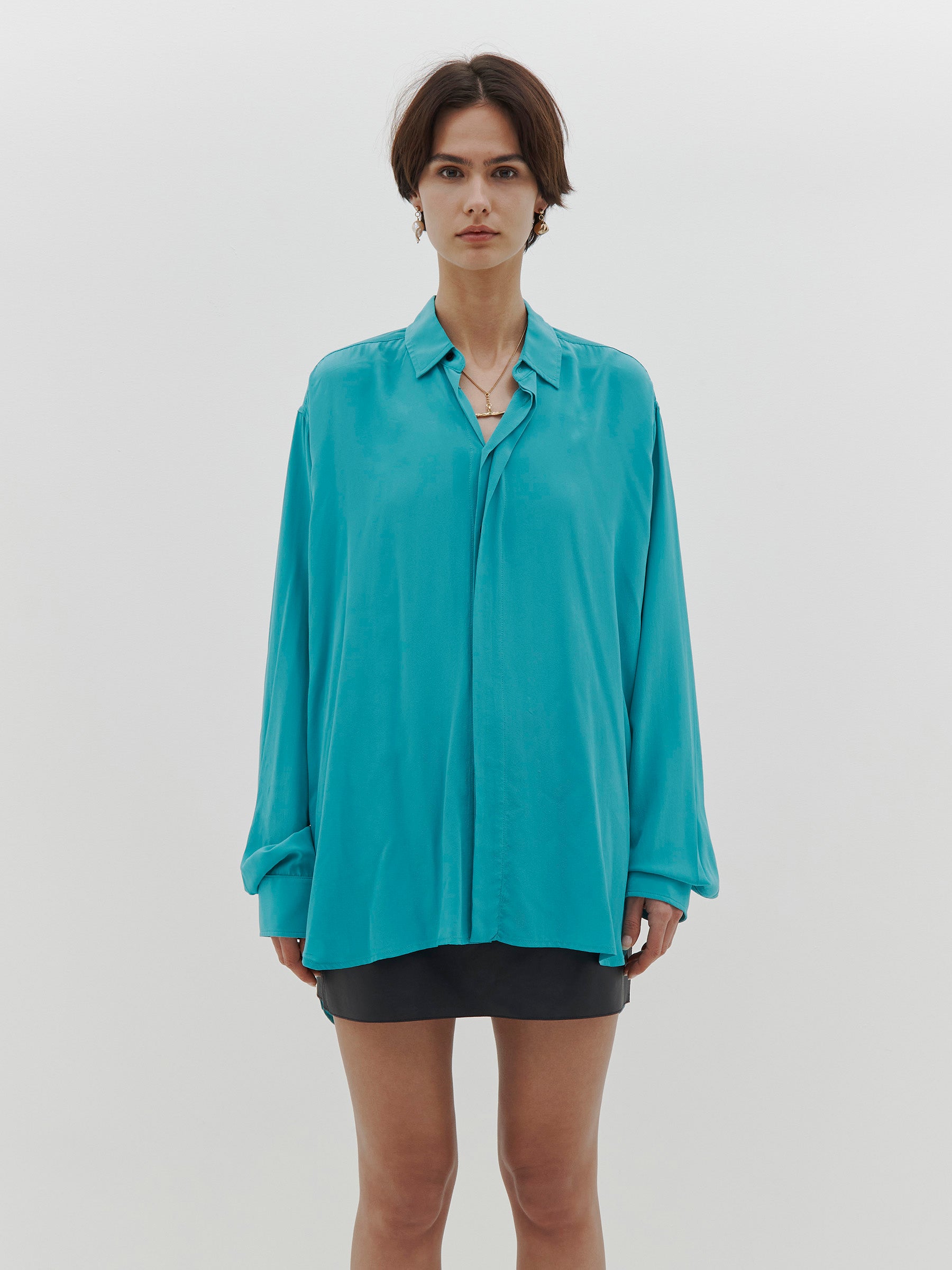 silk cinched waist shirt