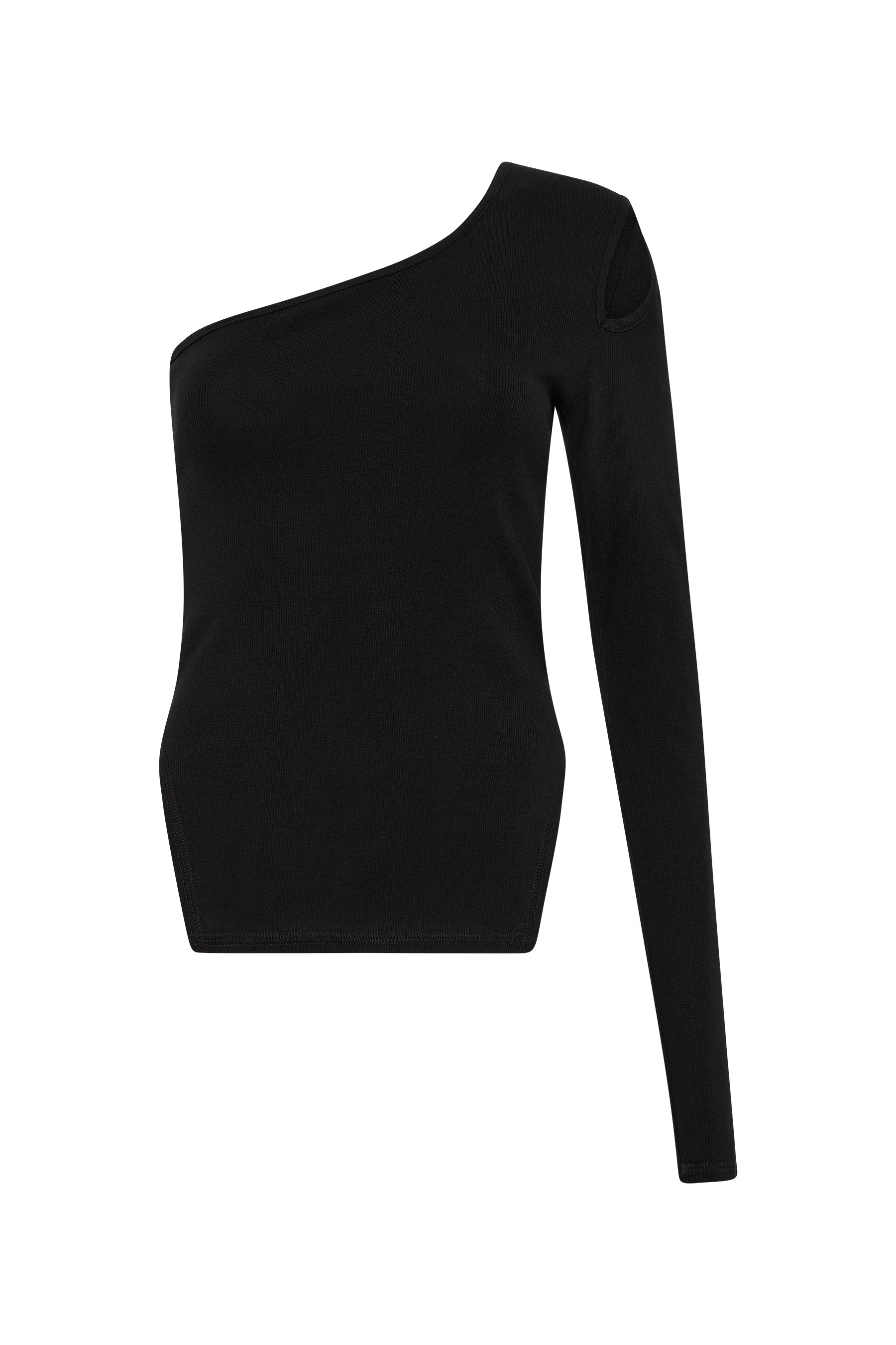 cut out one shoulder rib long sleeve top