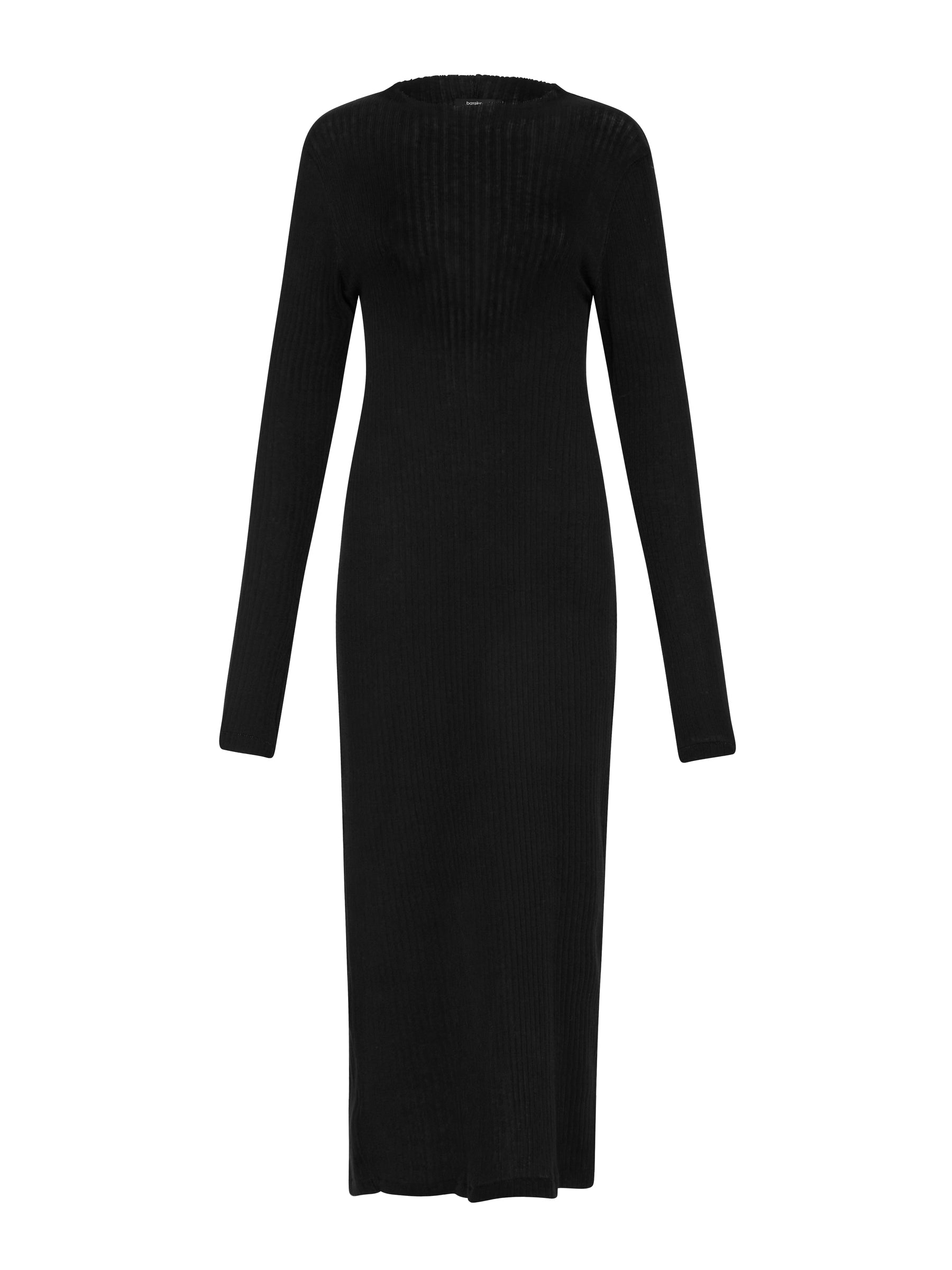 raised neck rib knit long sleeve dress