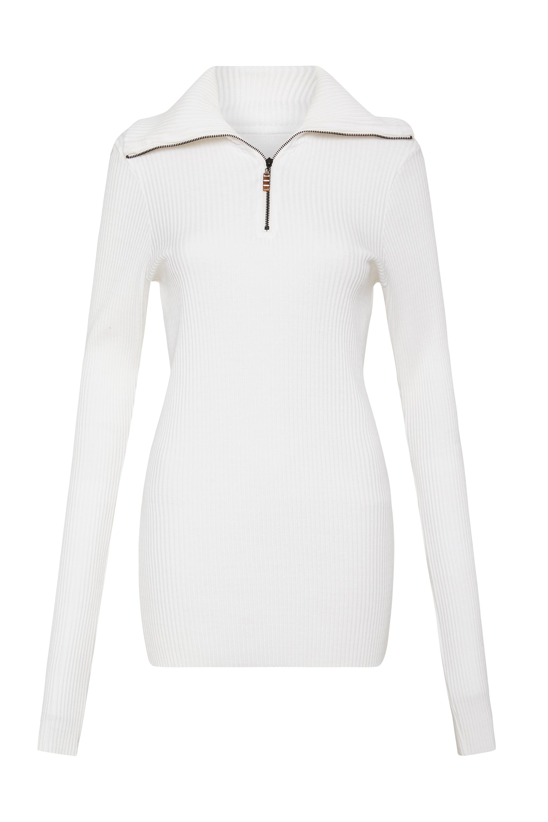 drapey rib zip up polo top