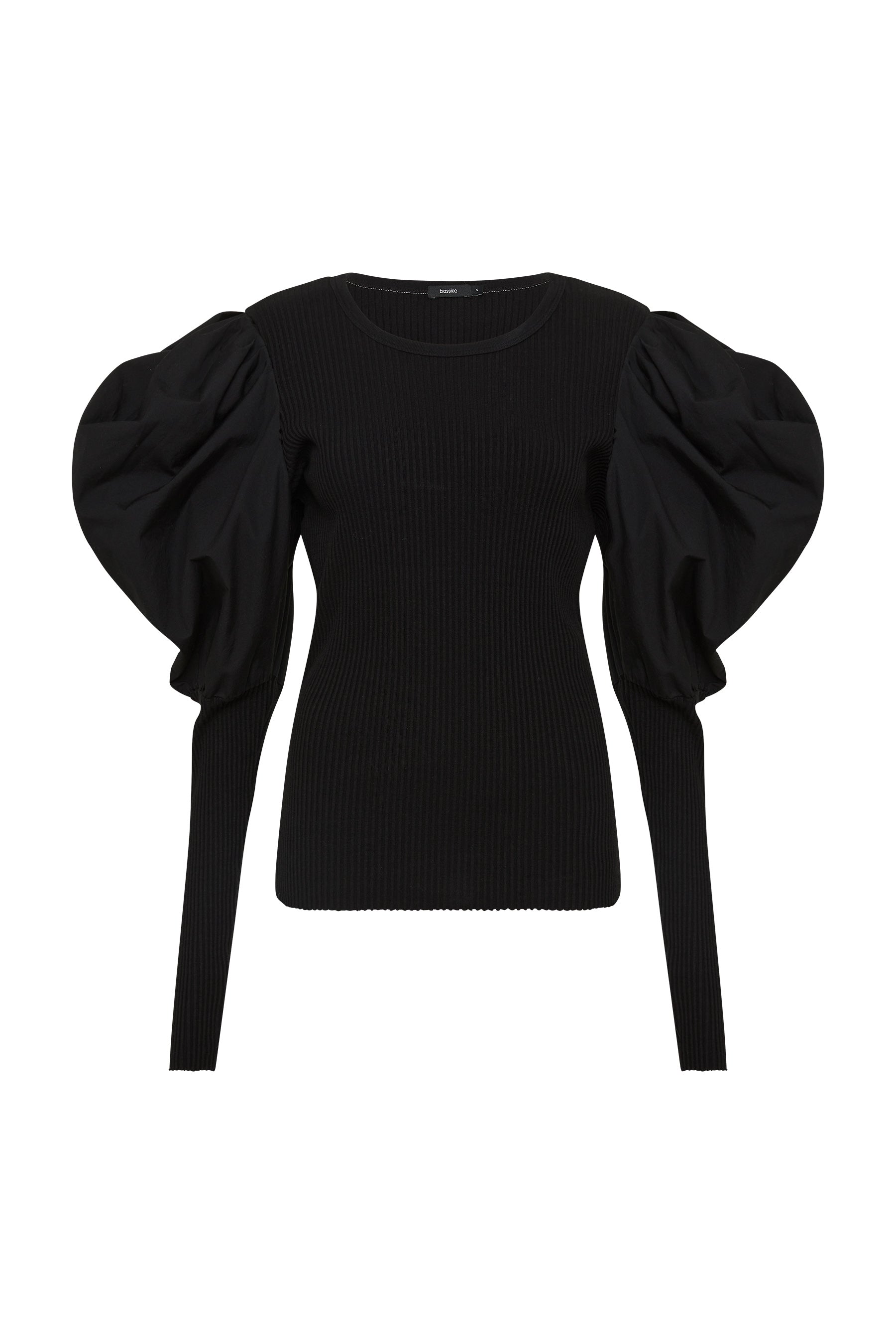 rib contrast voluminous long sleeve top