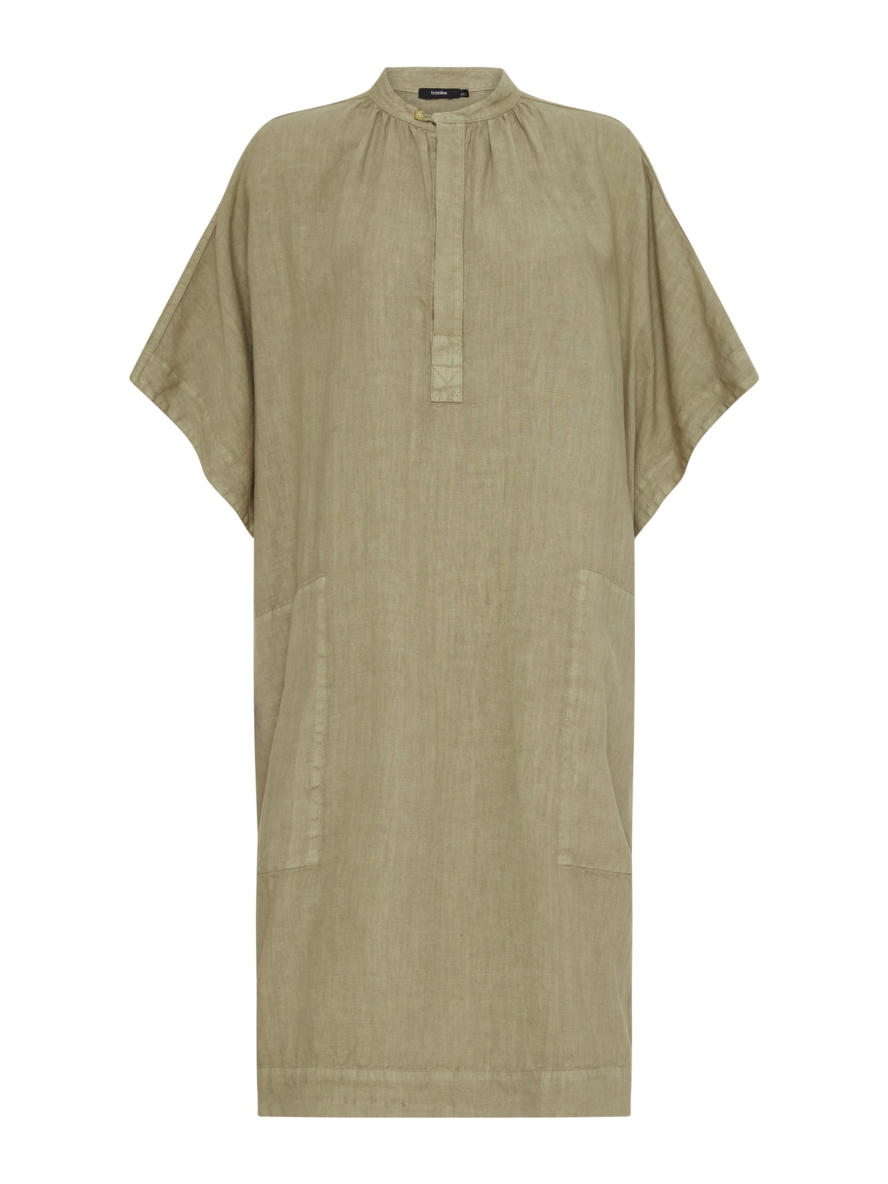 washed linen gathered neck dress