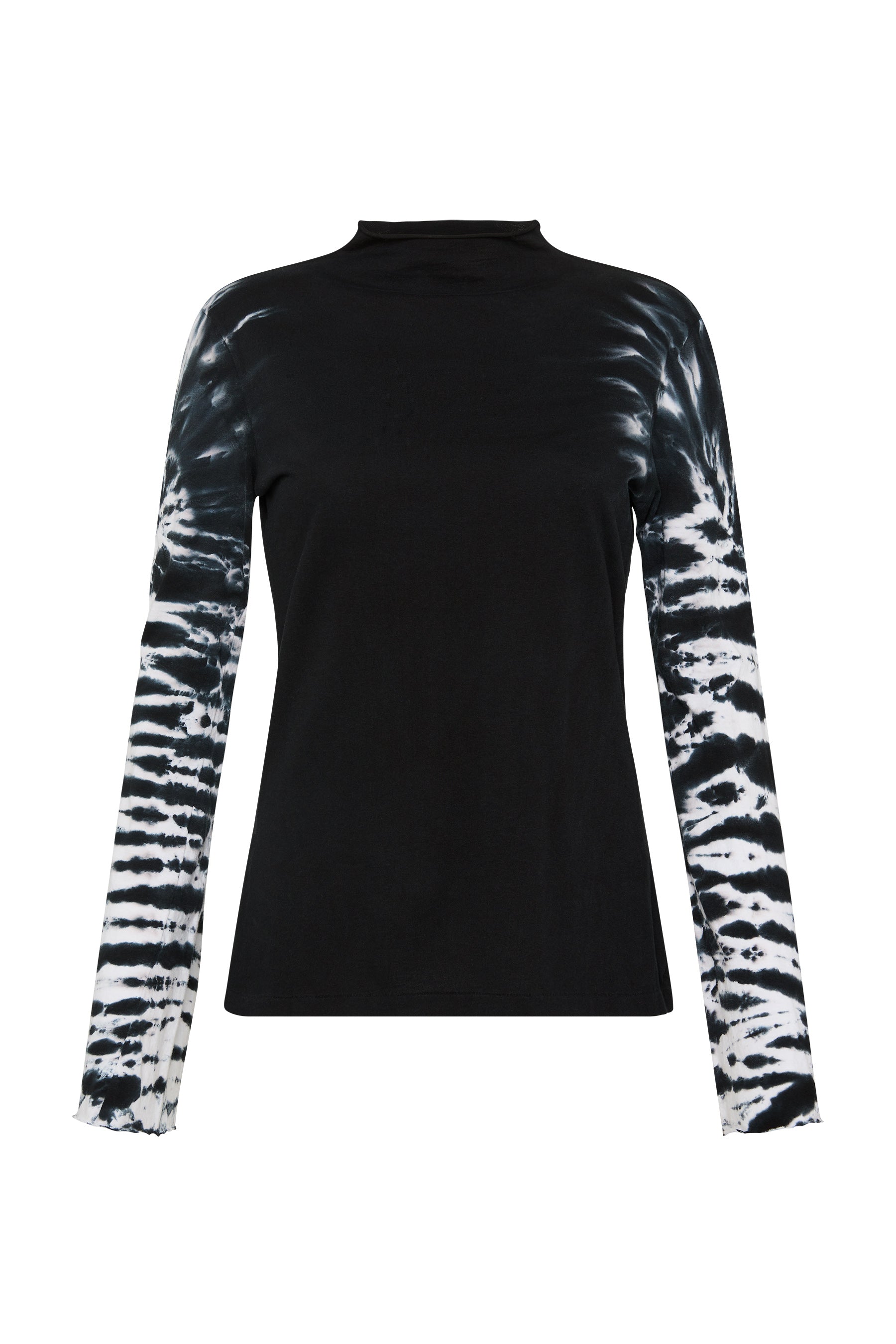 streak dye raised neck long sleeve t.shirt