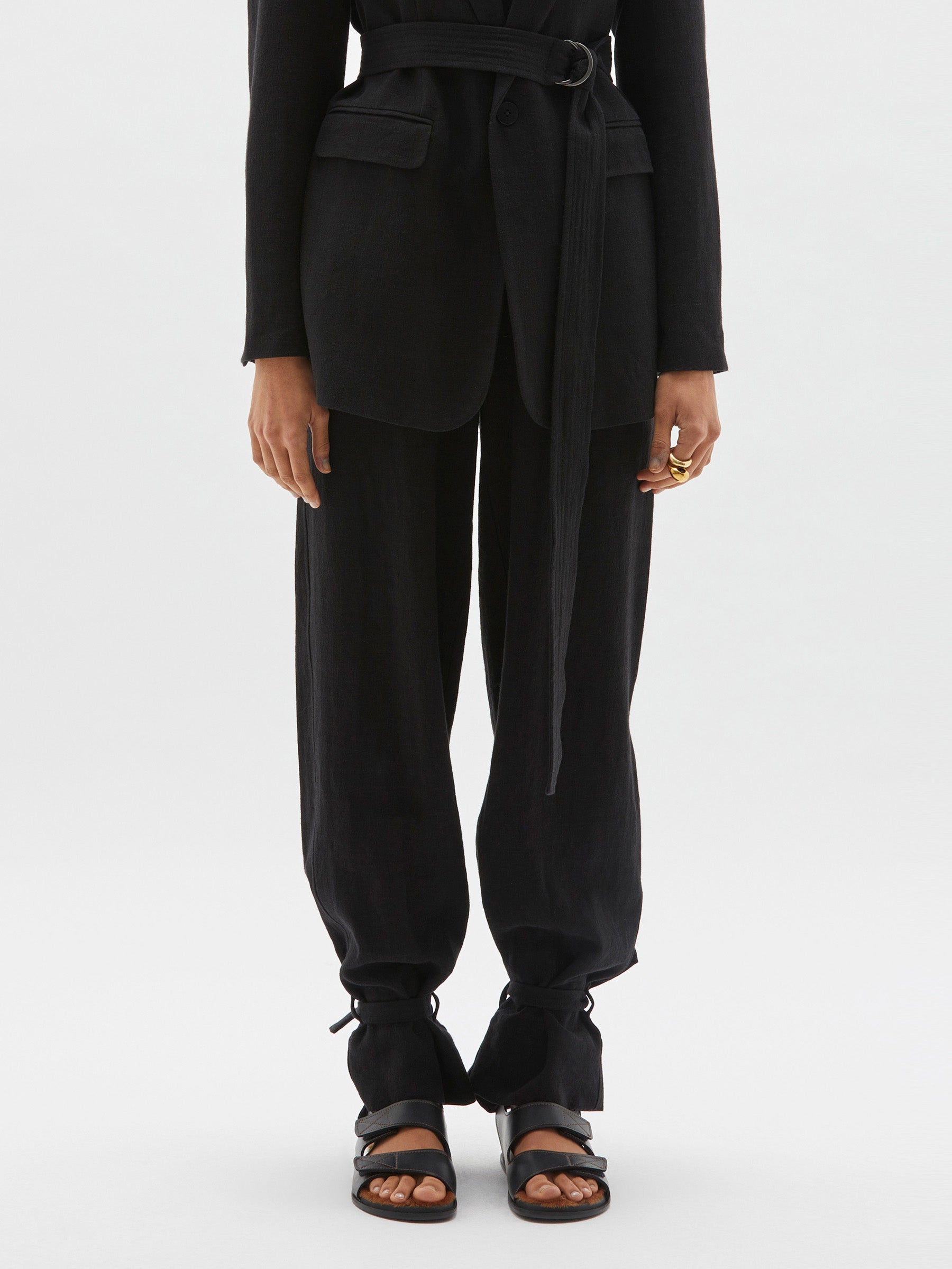 wool linen wrap hem pant