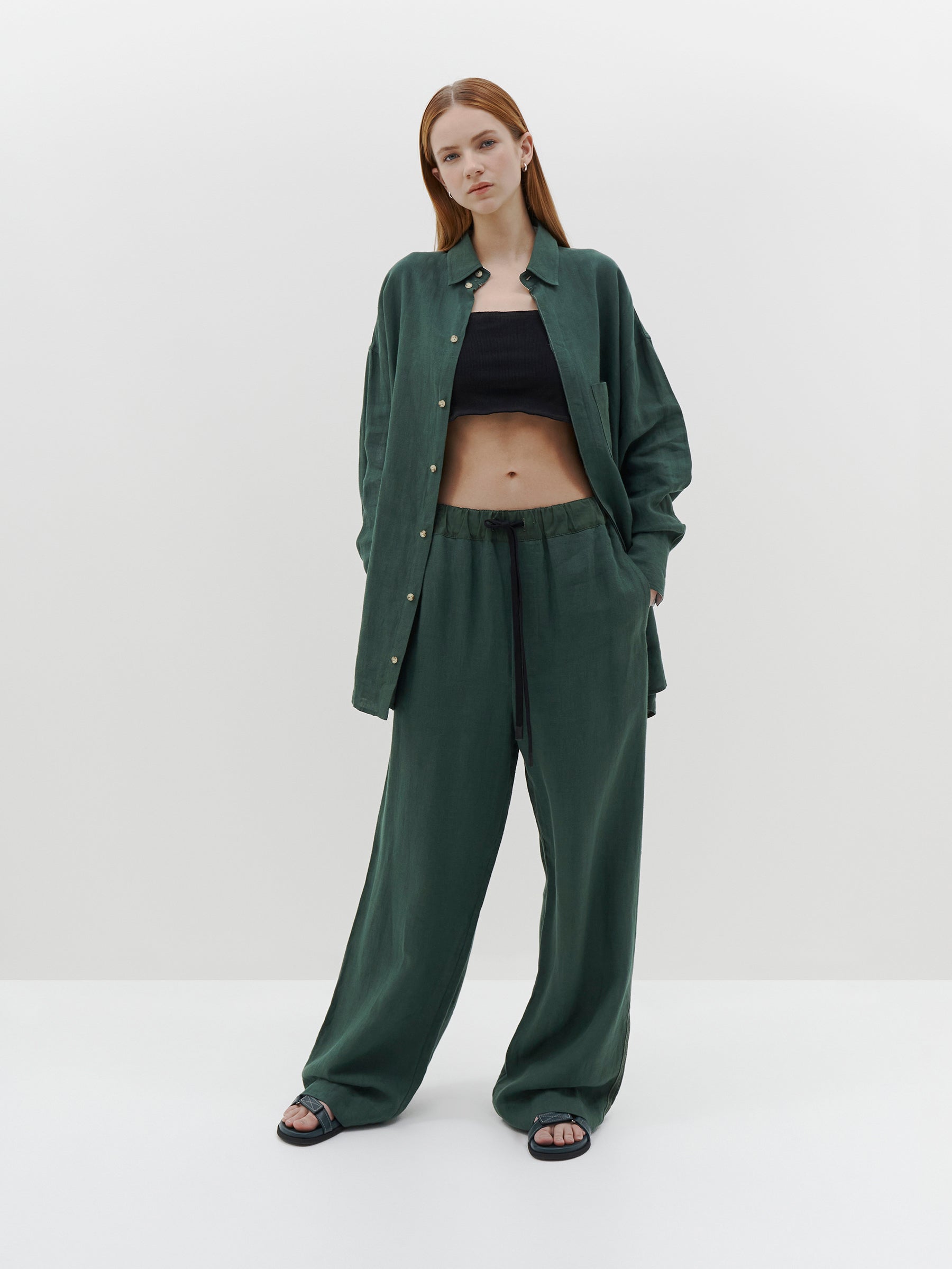 poplin detail linen pant
