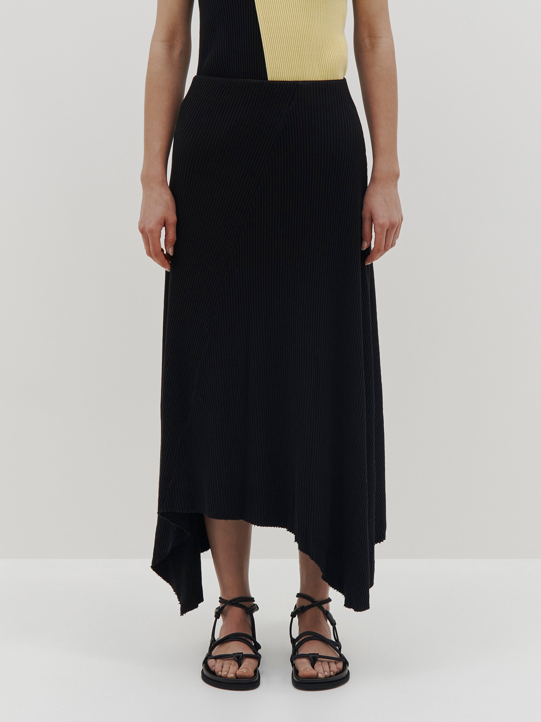 panelled drapey rib skirt