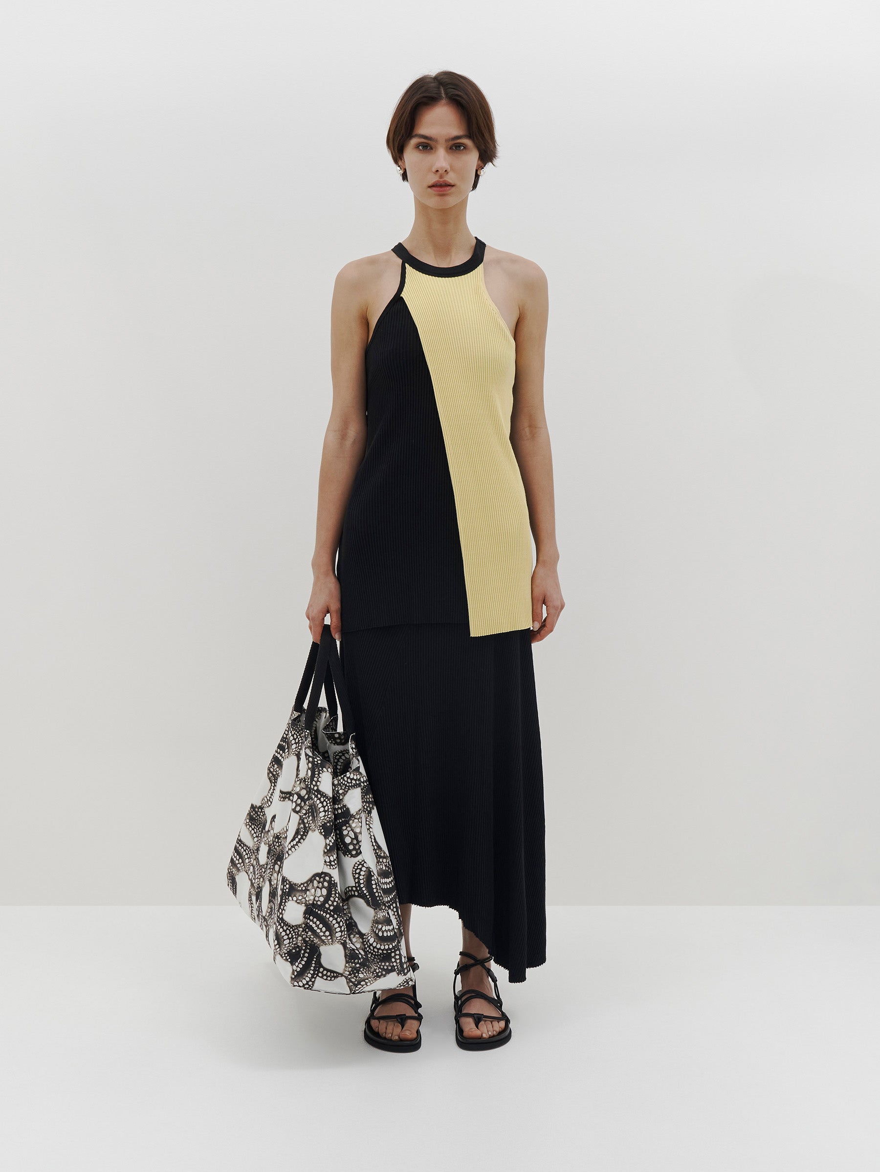 panelled drapey rib skirt