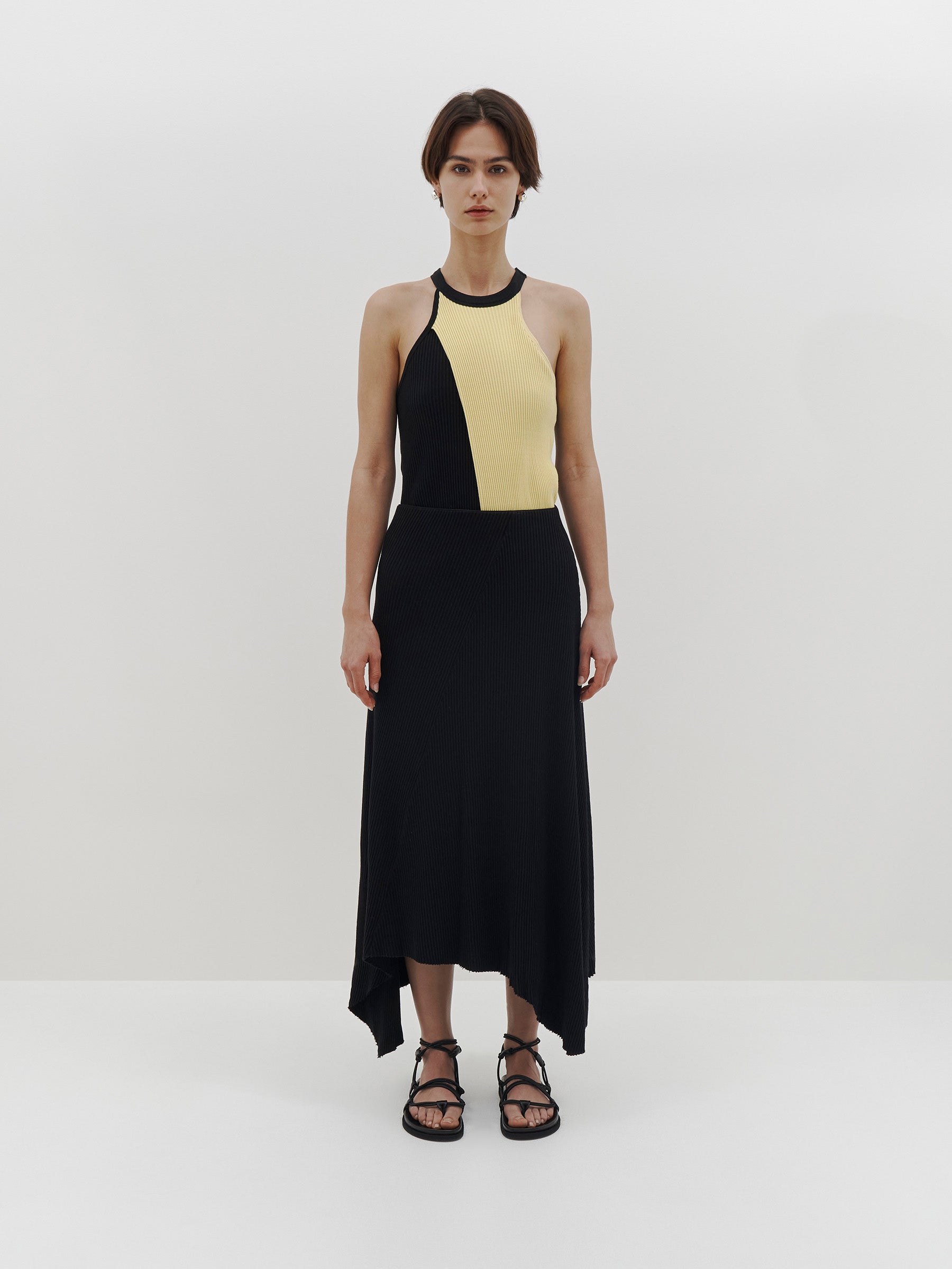 panelled drapey rib skirt
