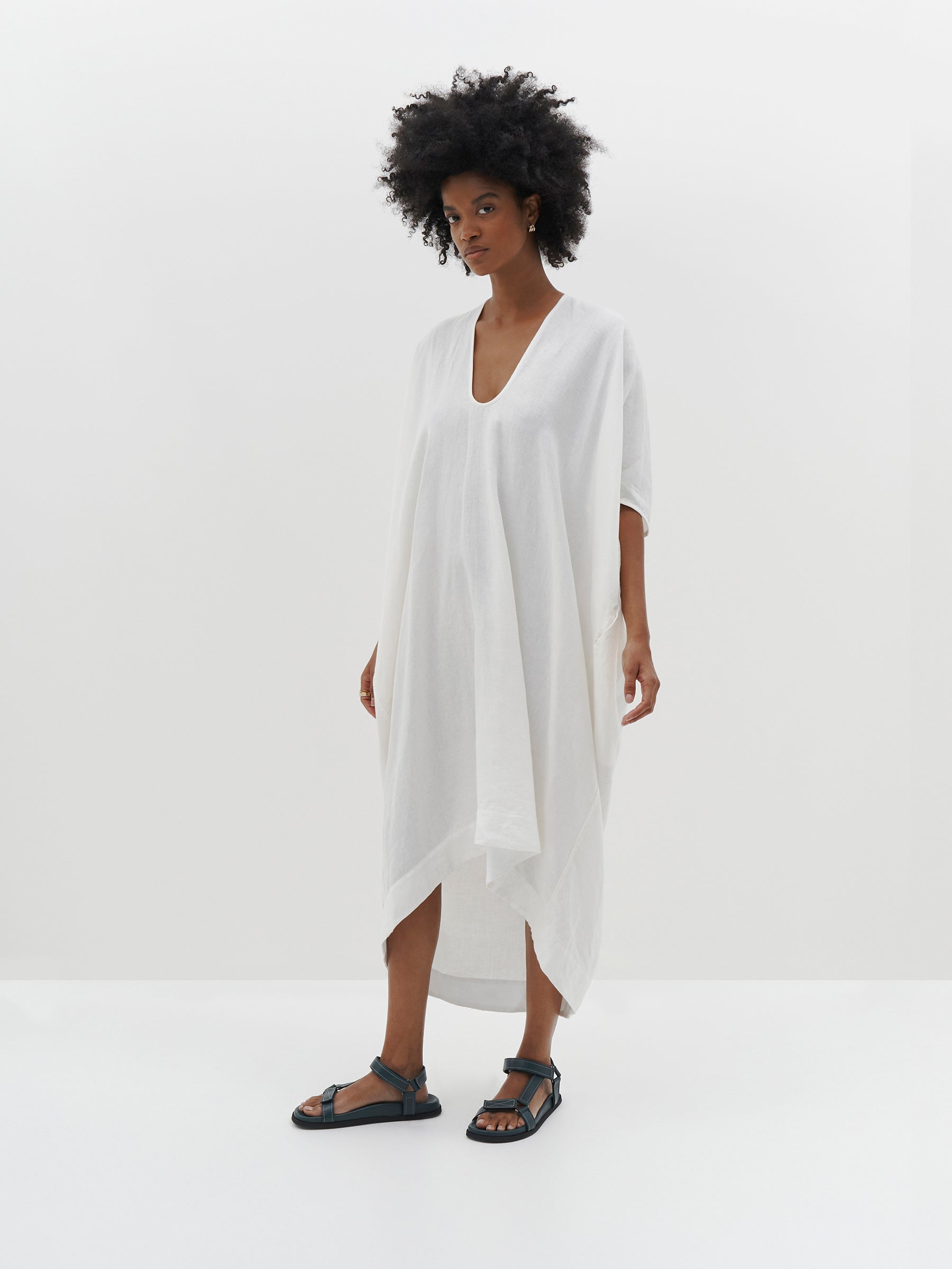 linen v neck beach dress