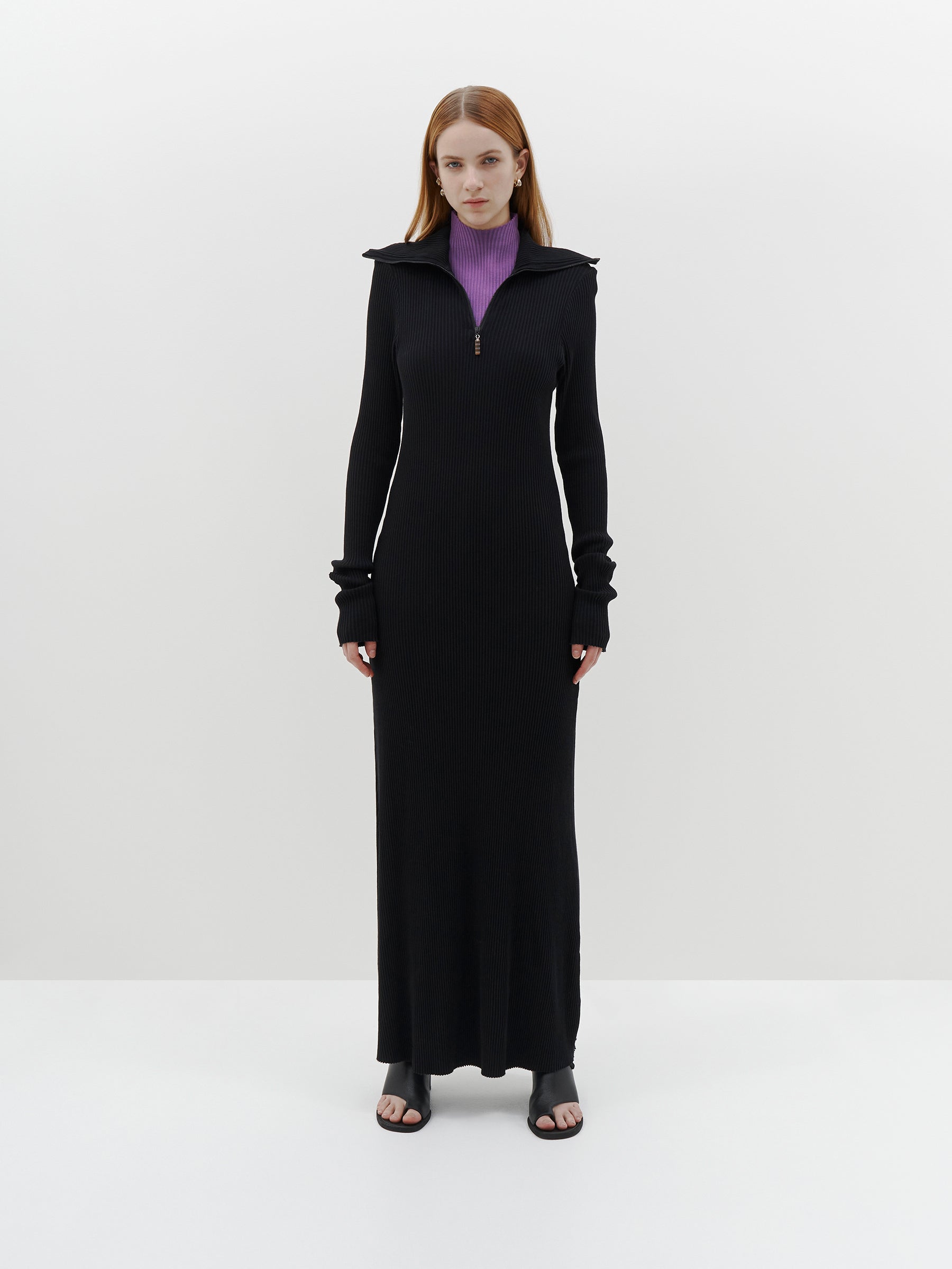 drapey rib polo long sleeve dress