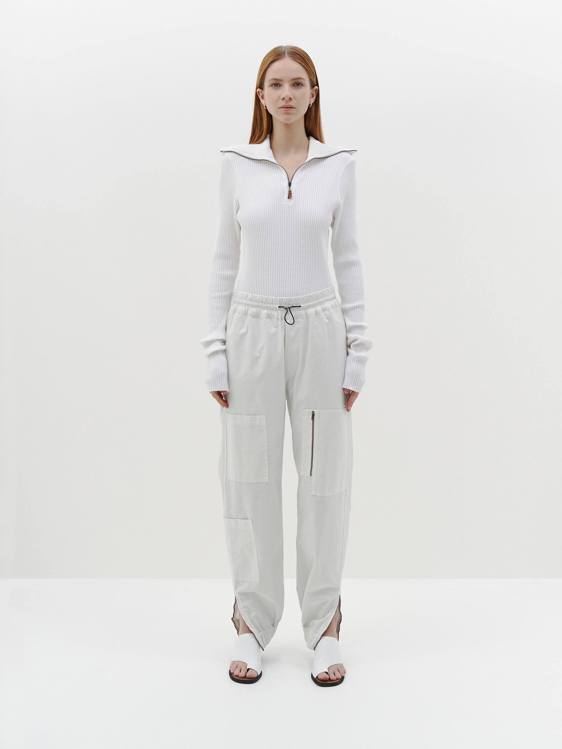 drapey rib zip up polo top