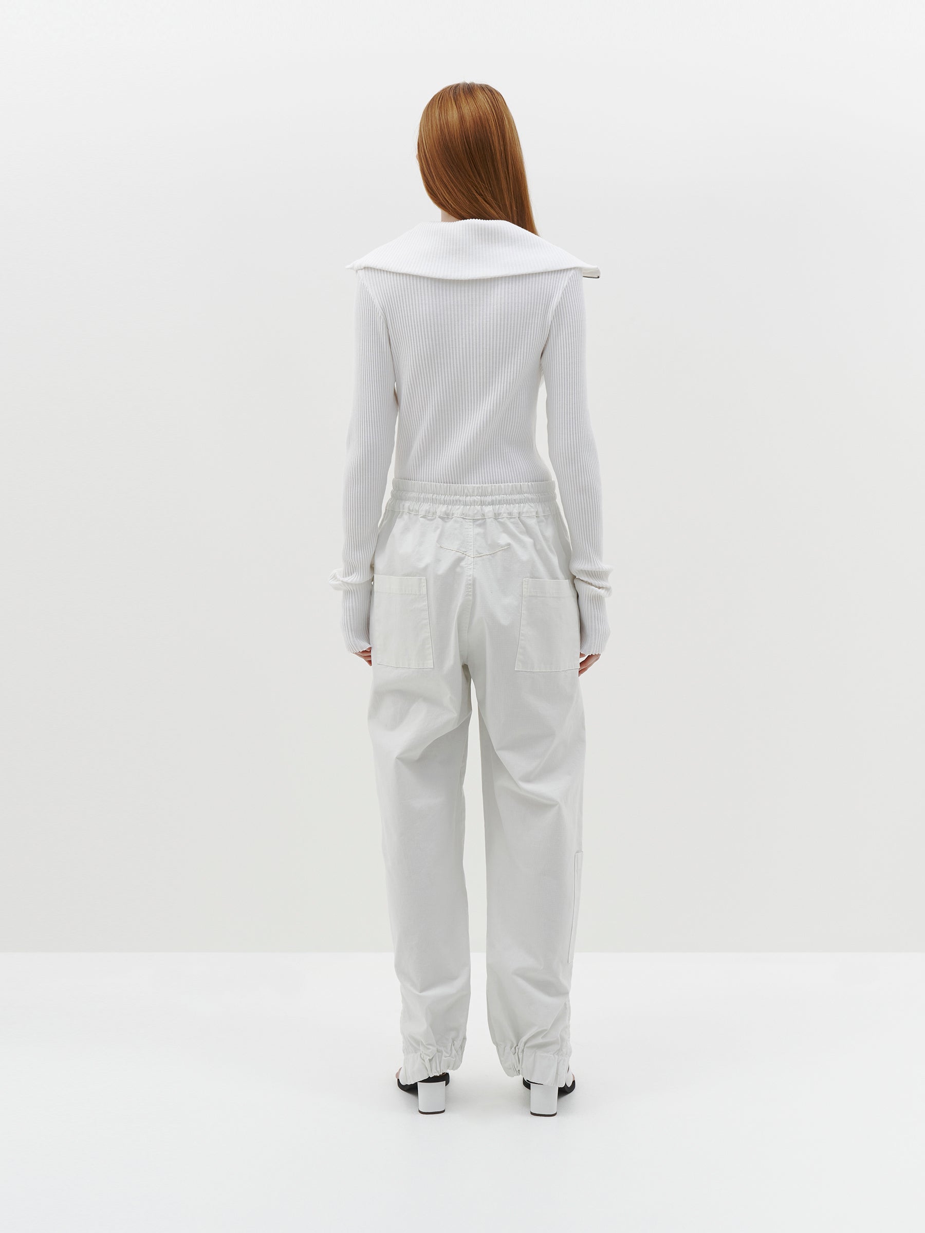drapey rib zip up polo top
