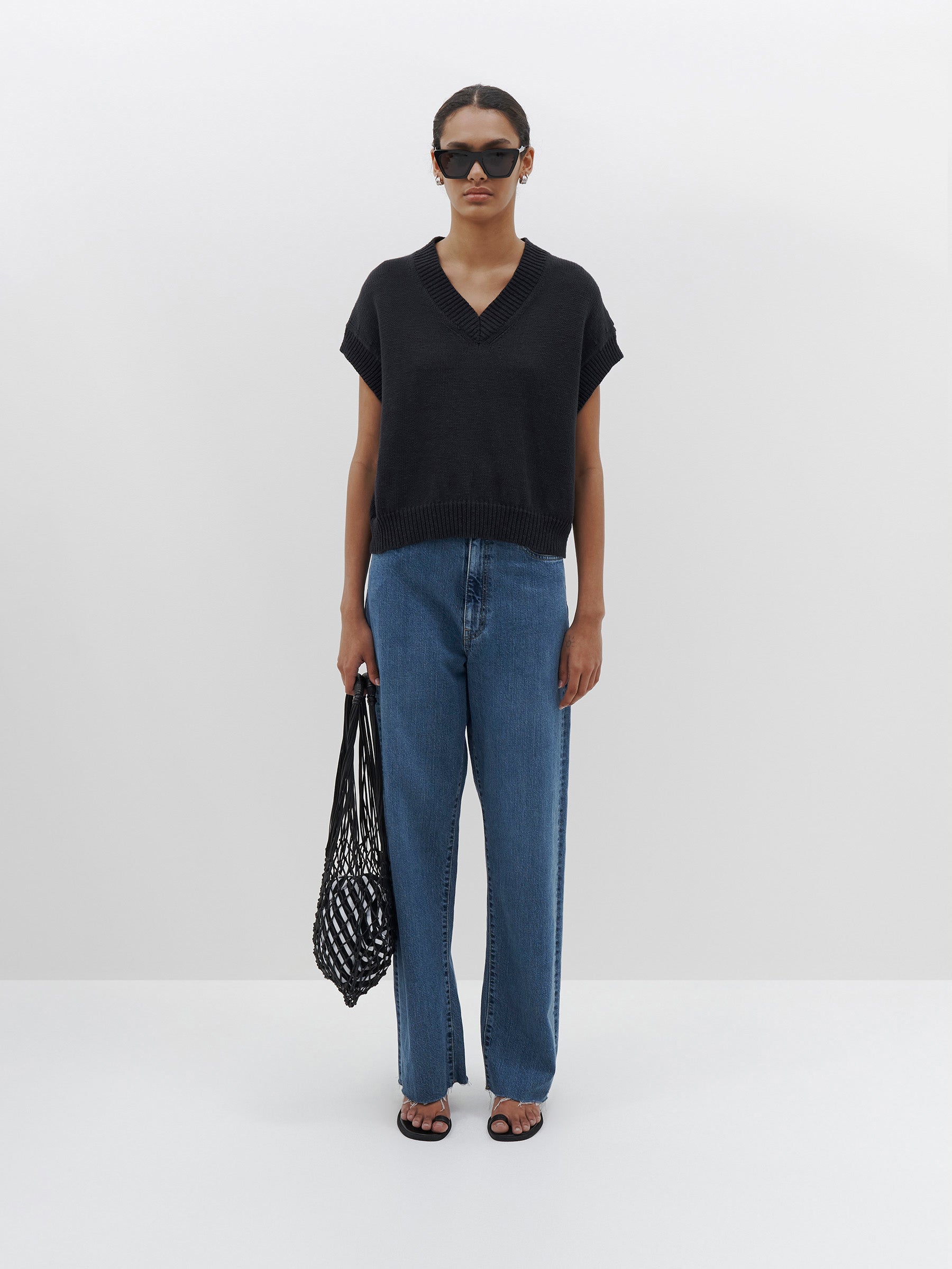 cotton linen v neck boxy vest