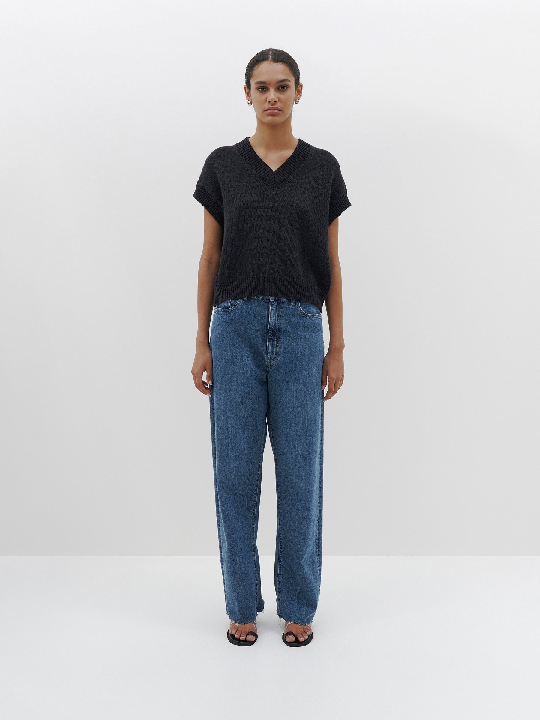 cotton linen v neck boxy vest