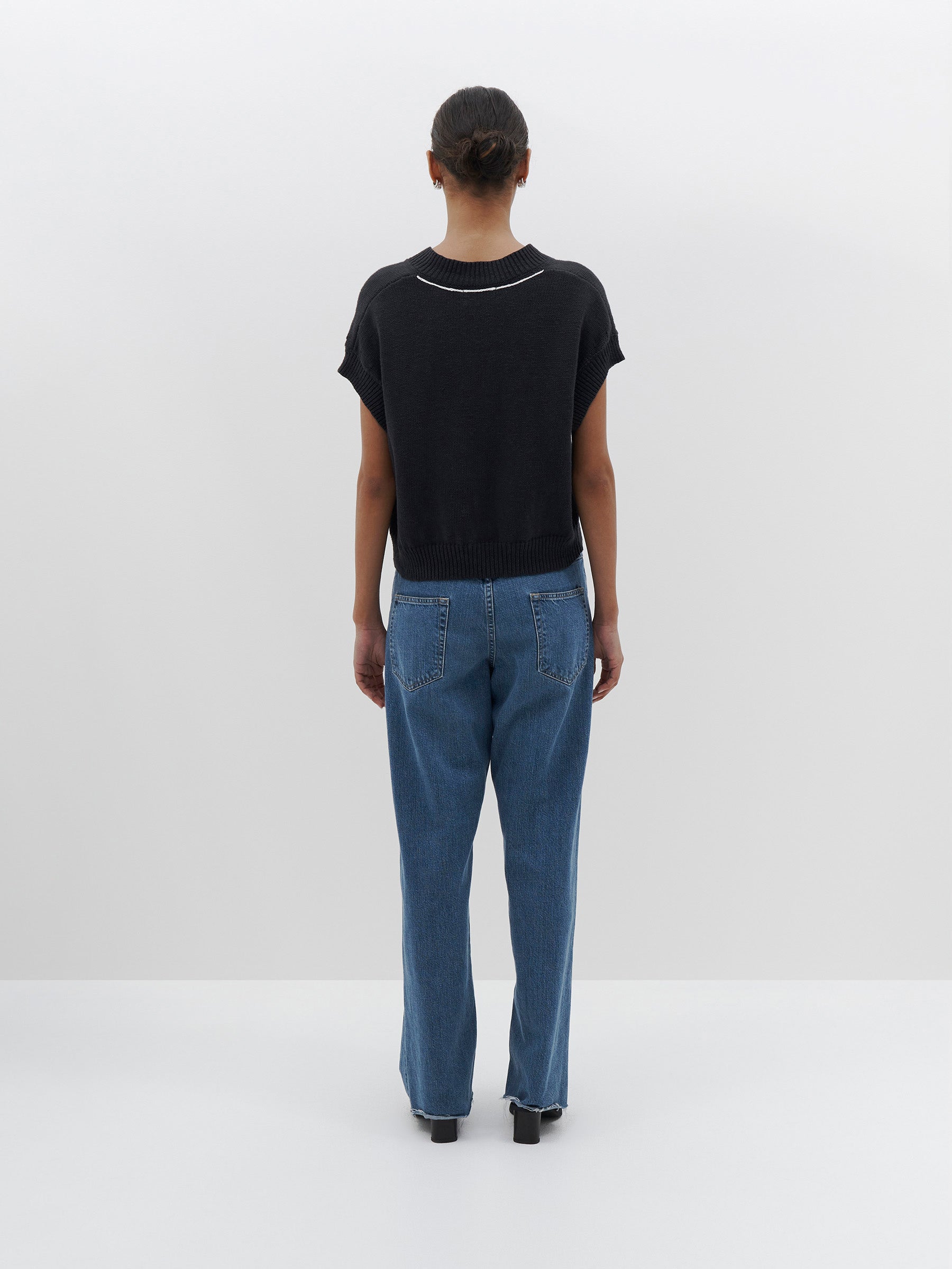 cotton linen v neck boxy vest