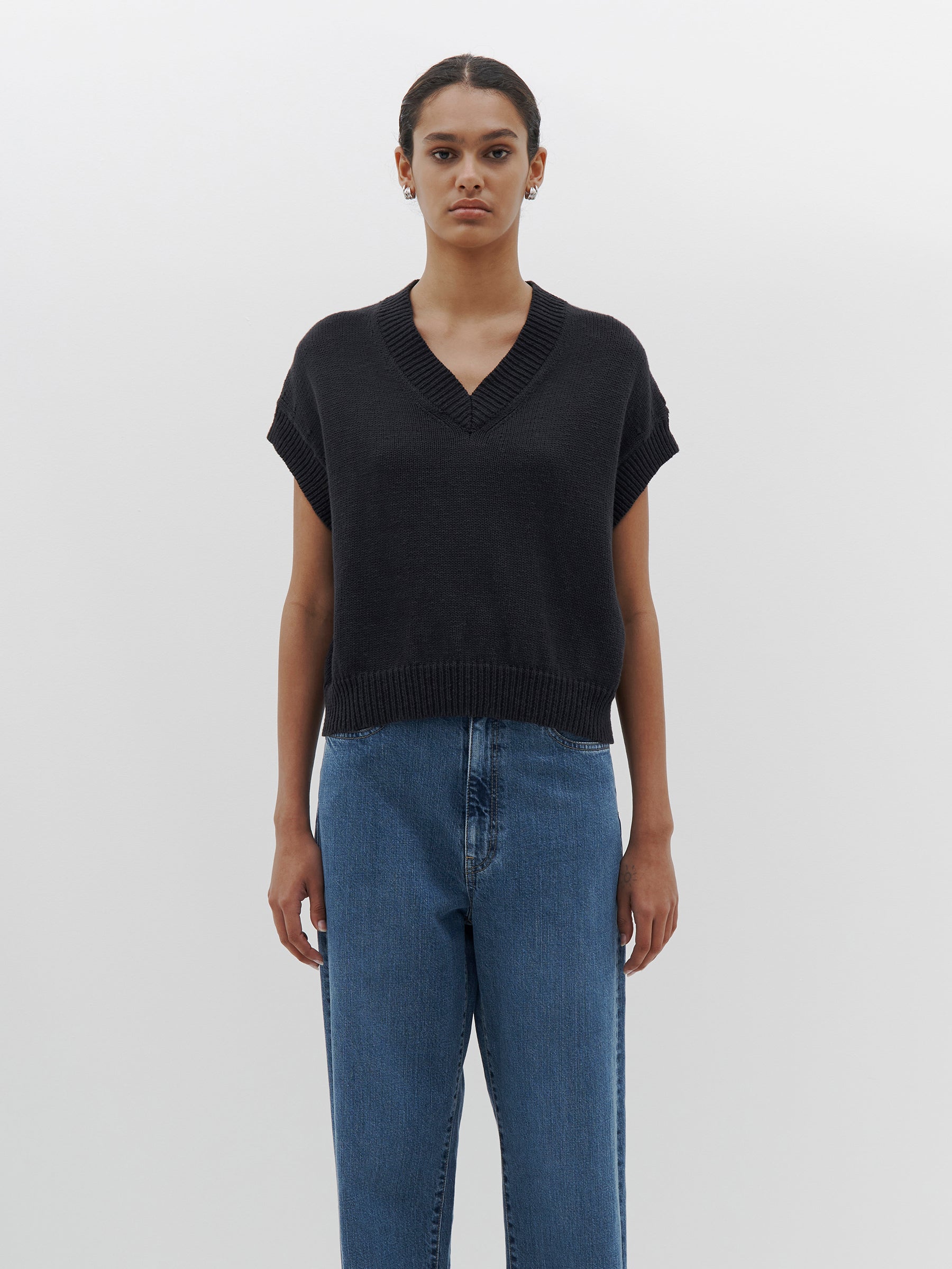 cotton linen v neck boxy vest
