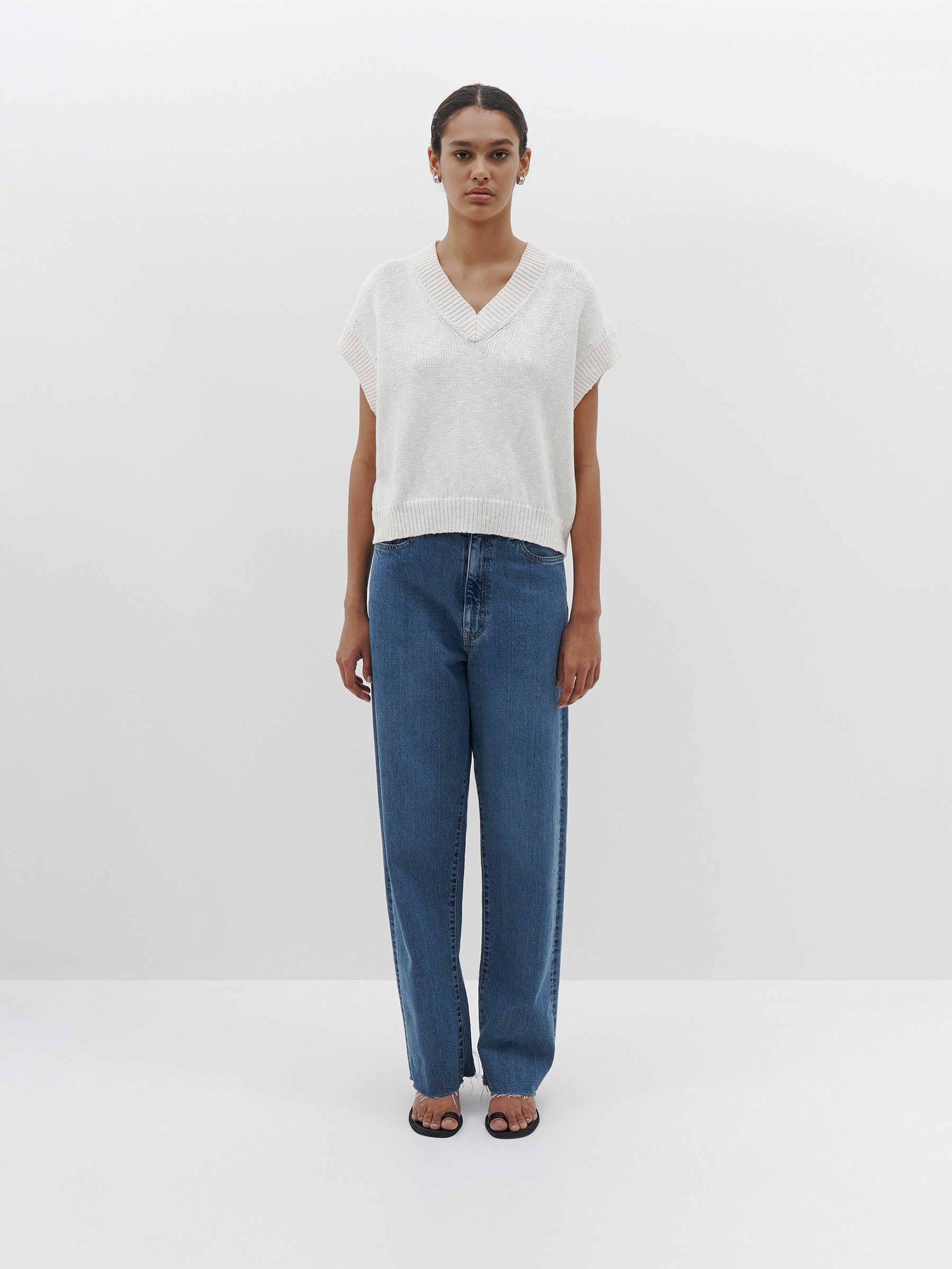 cotton linen v neck boxy vest