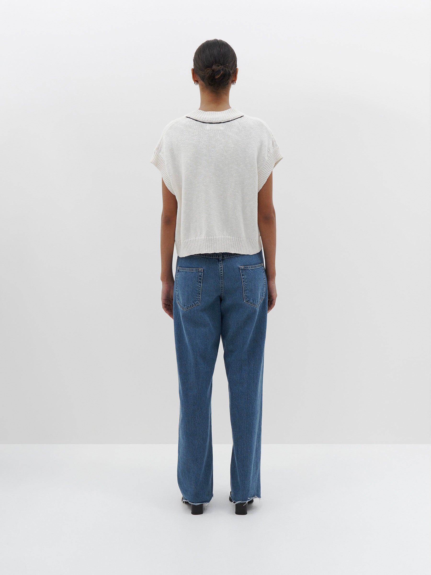 cotton linen v neck boxy vest