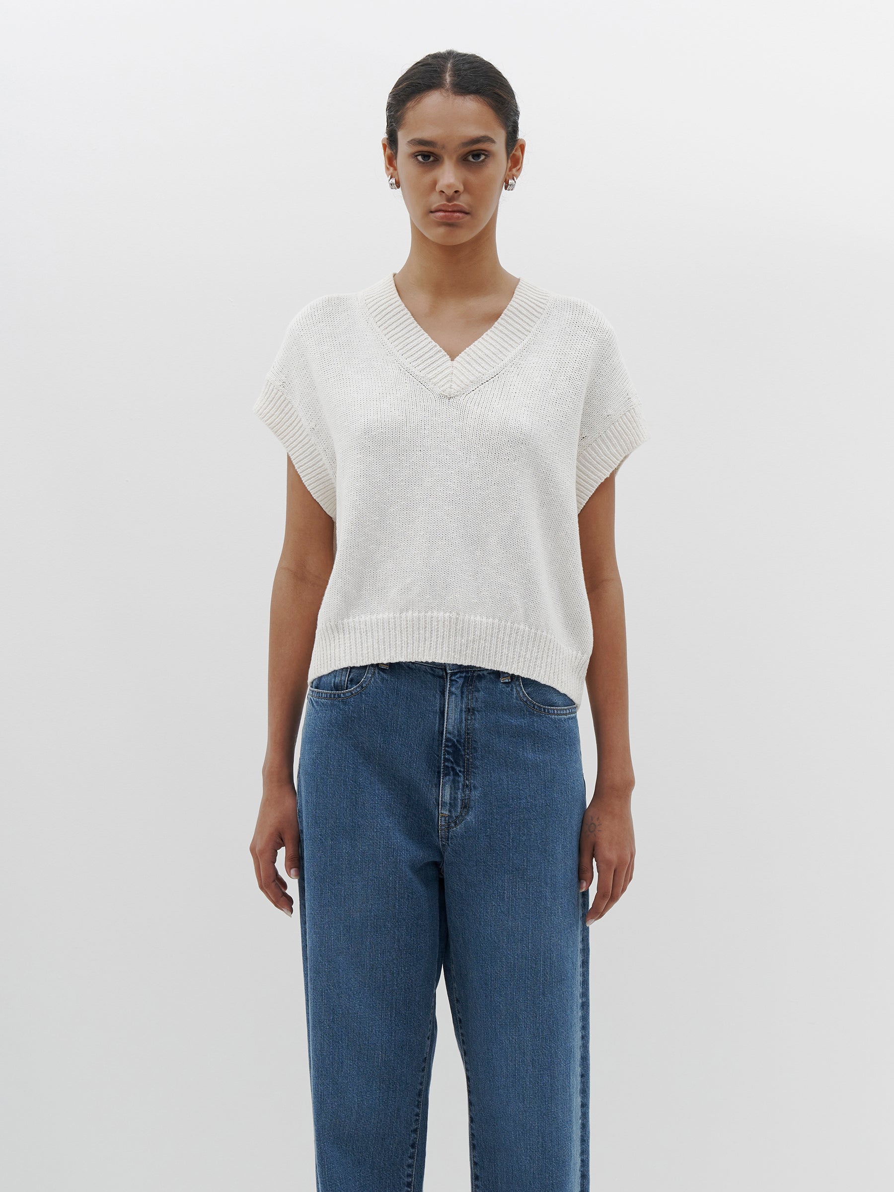 cotton linen v neck boxy vest