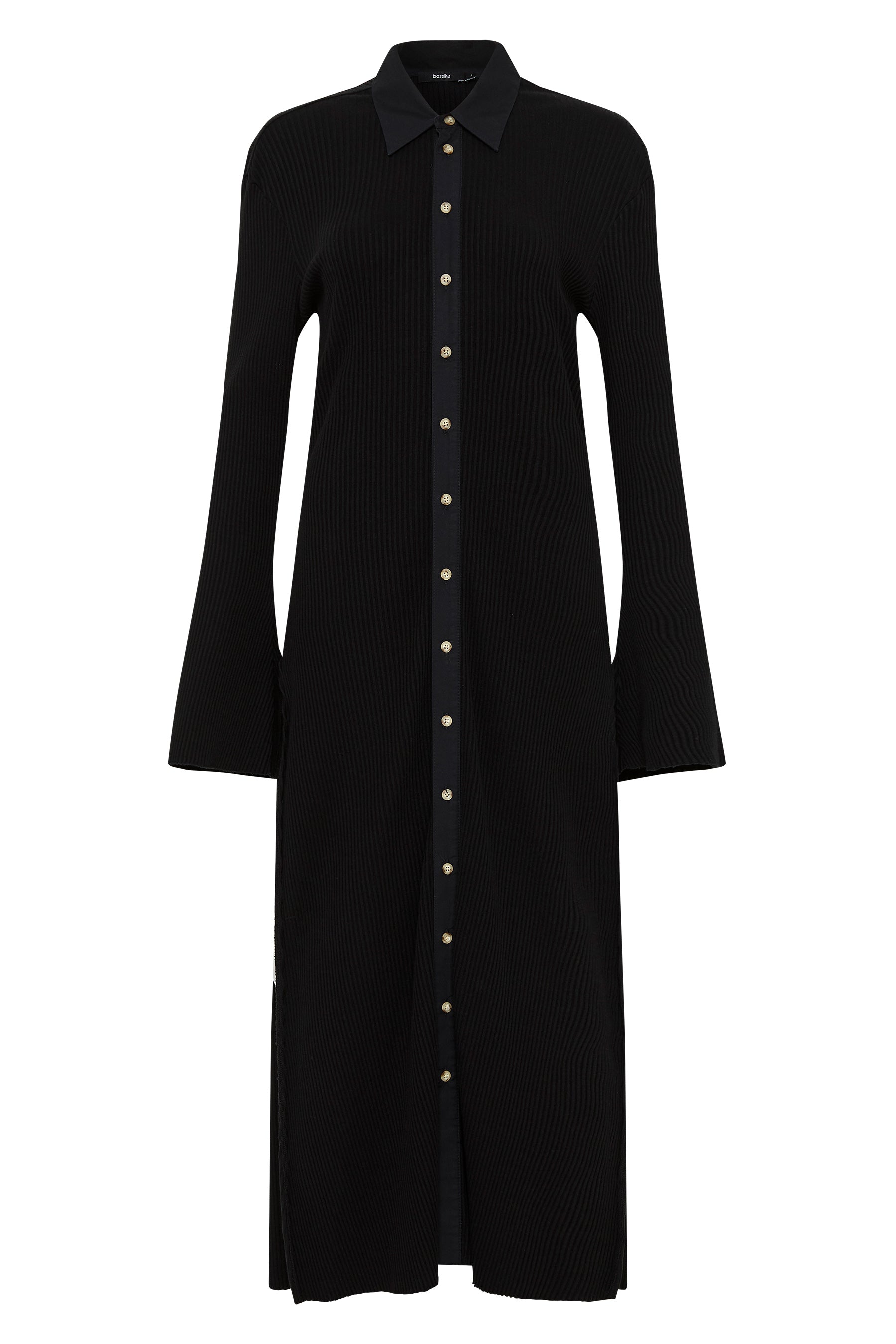 rib contrast long sleeve dress