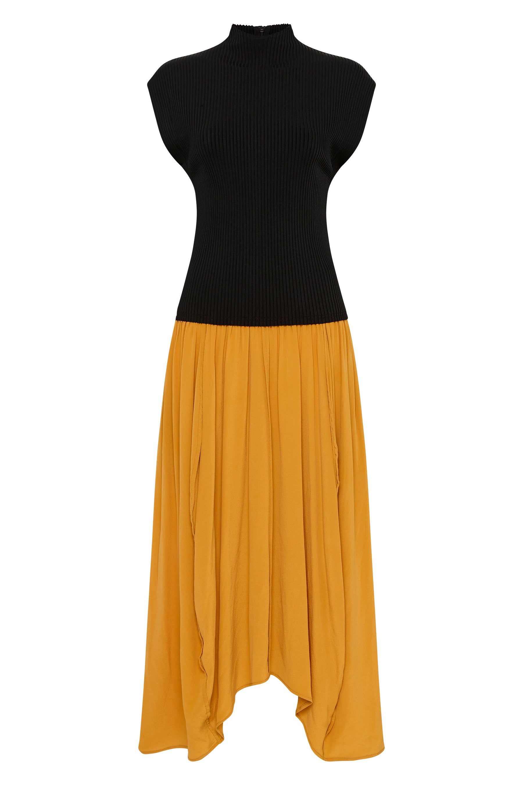 raised neck rib contrast dress